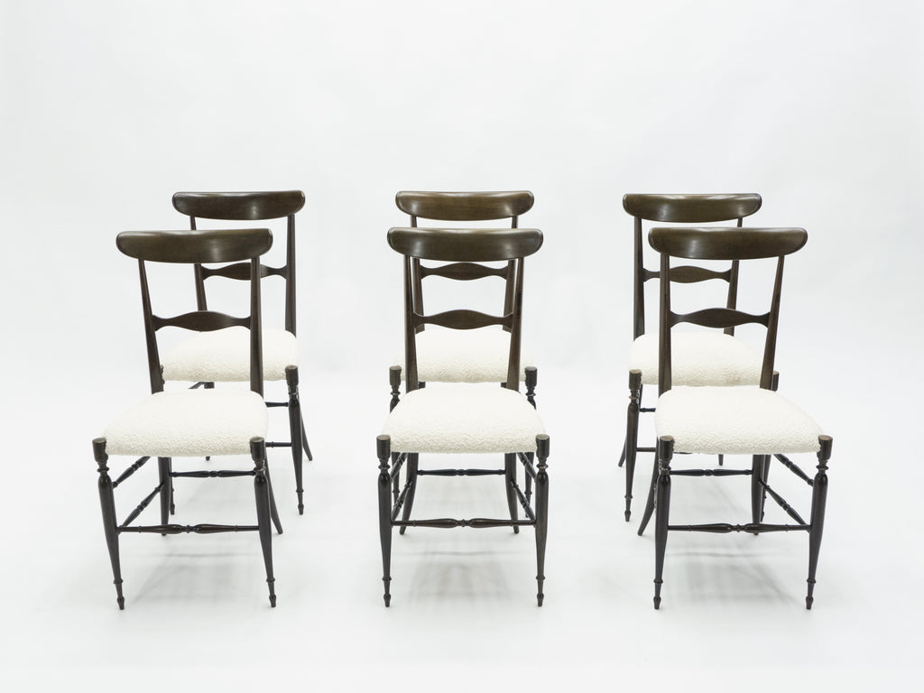Rare set of six Campanino Chiavari walnut chairs by Fratelli Levaggi 1950