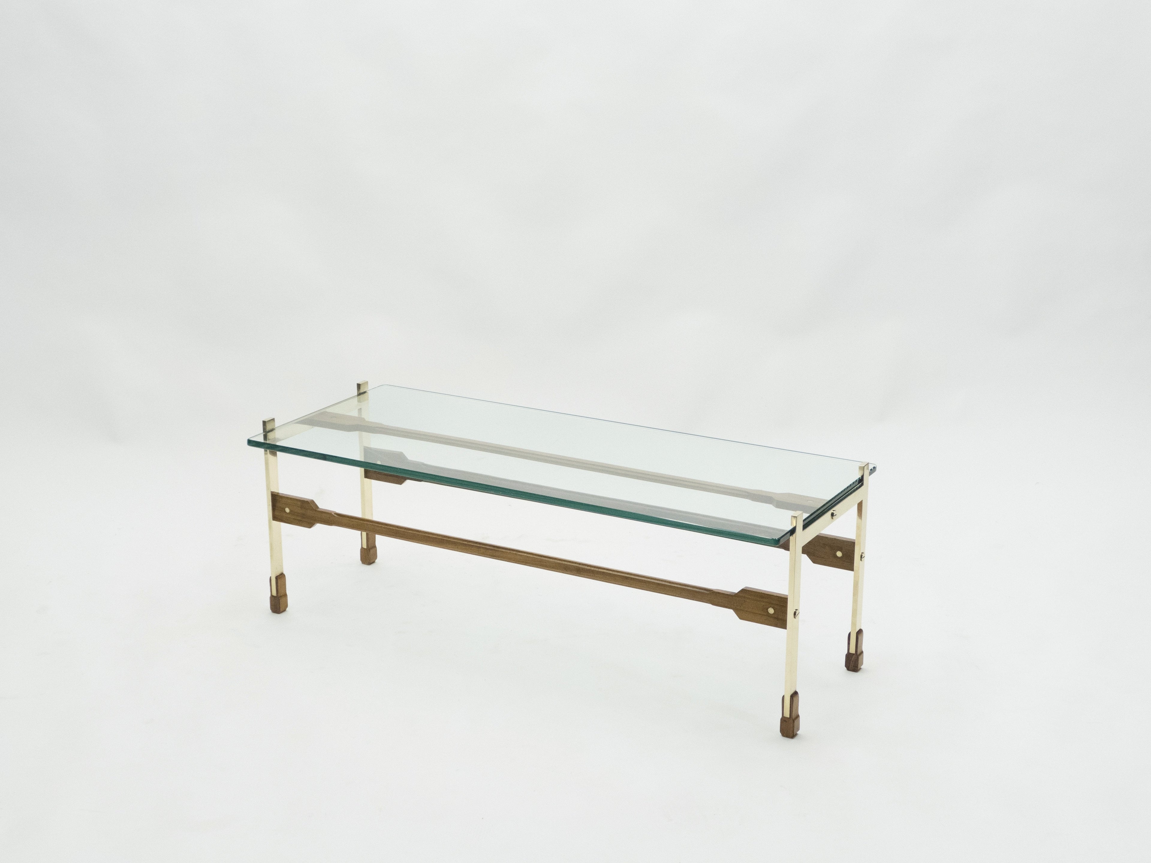Rare Italian Santambrogio & De Berti brass rosewood Coffee Table 1960s