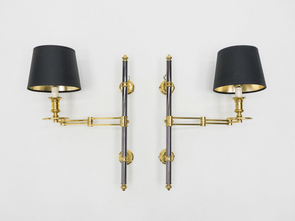 Pair of Maison Jansen metal brass Retractable wing Sconces 1960s