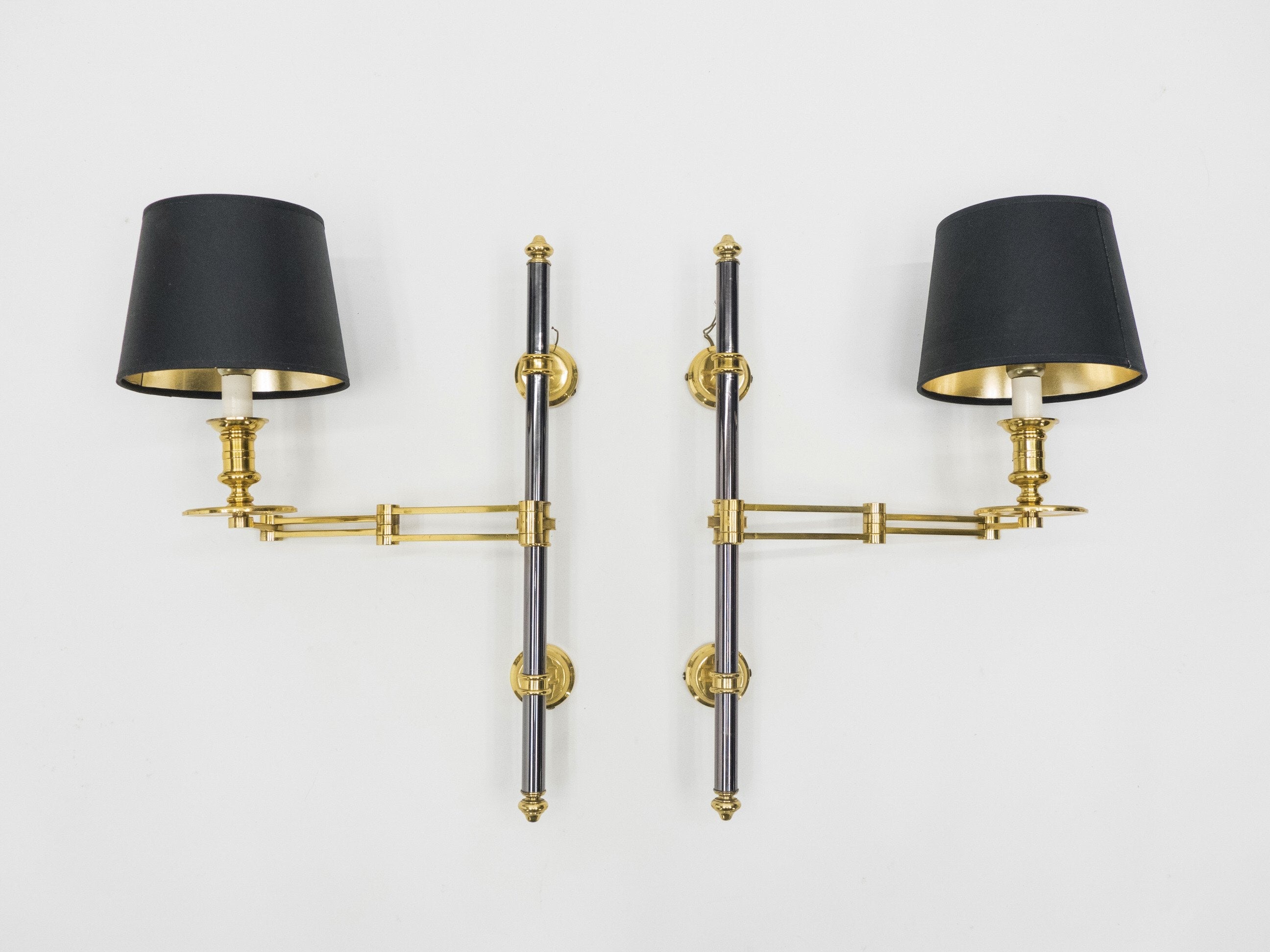 Pair of Maison Jansen metal brass Retractable wing Sconces 1960s