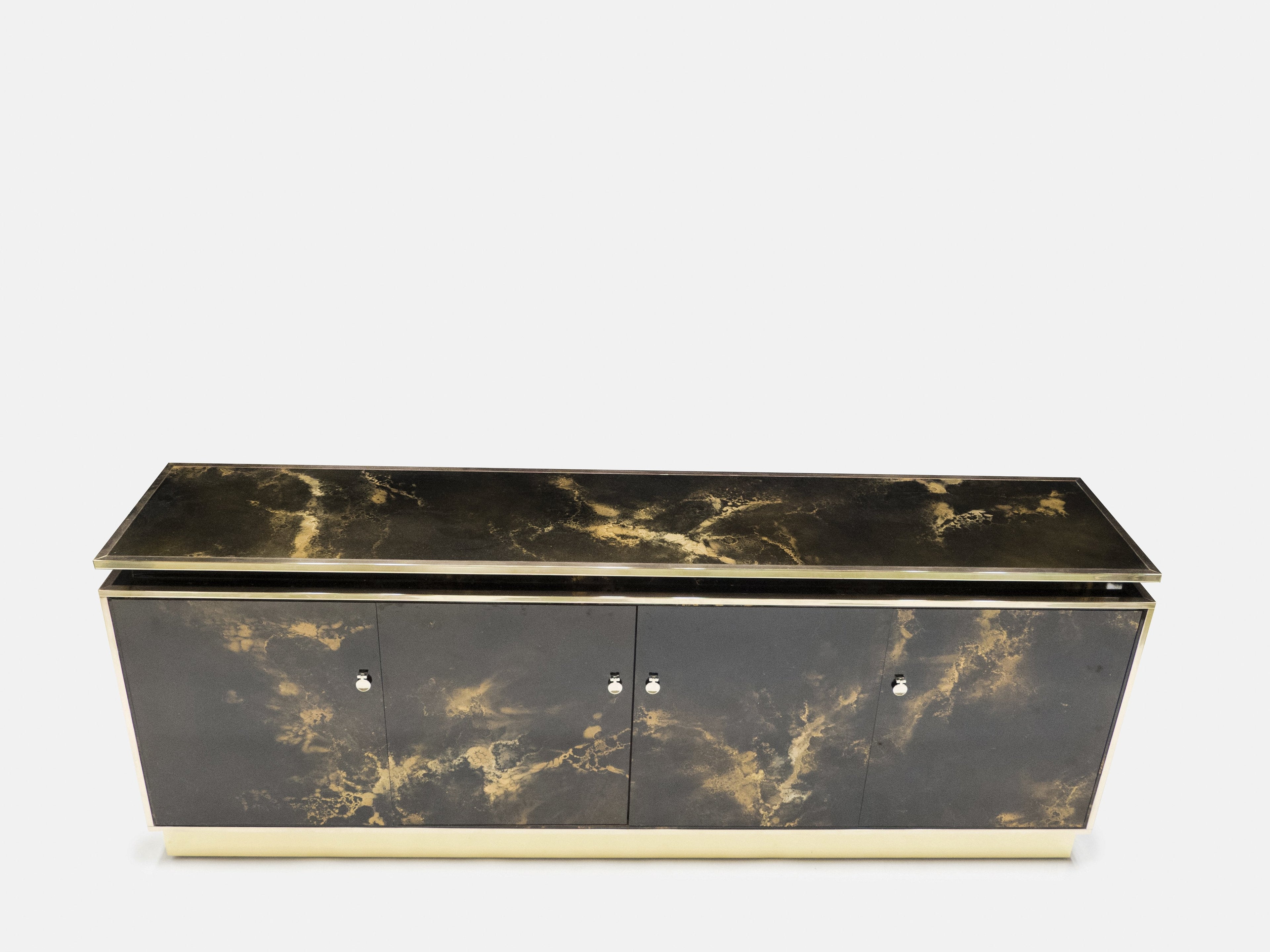 Rare golden lacquer and brass Maison Jansen sideboard 1970s