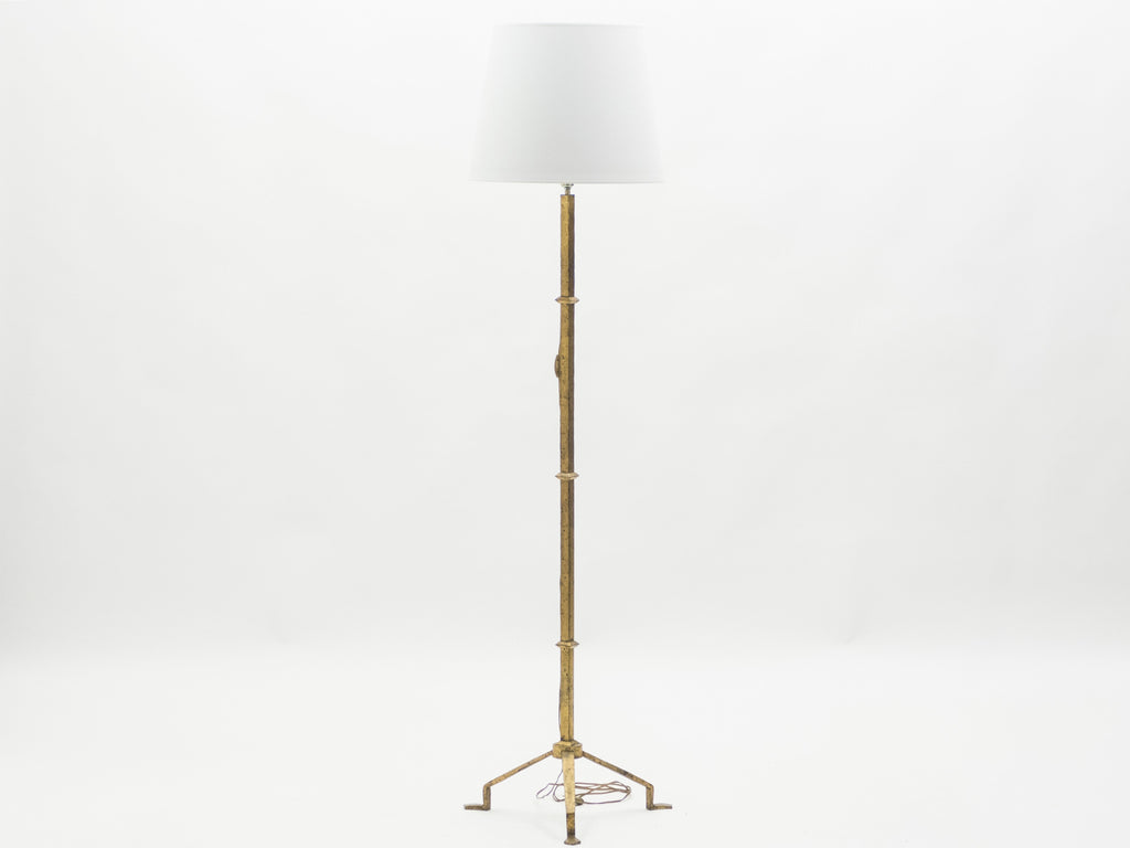 Mid-century Roger Thibier gilt wrought iron gold leaf floor lamp 1960s