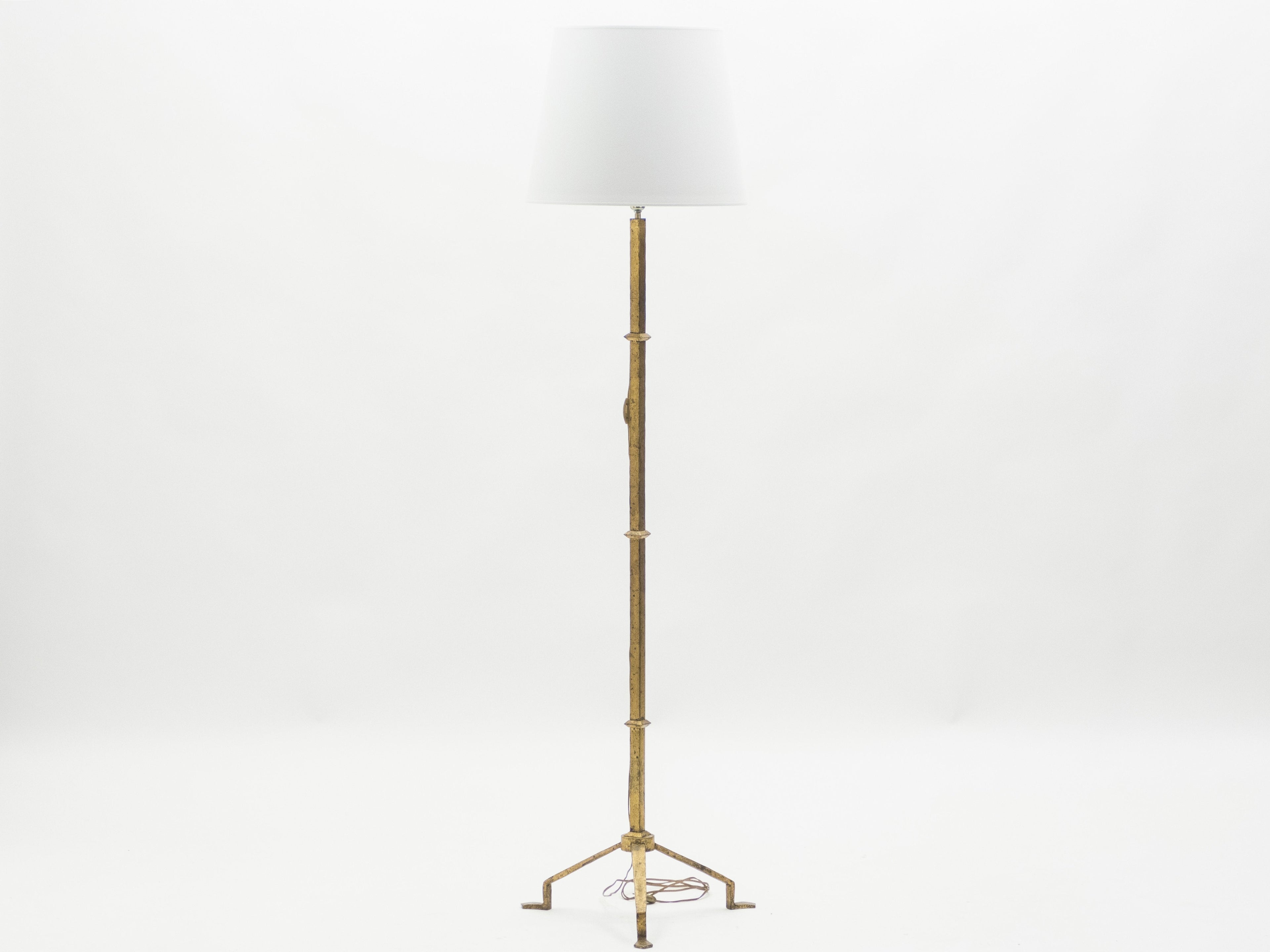 Mid-century Roger Thibier gilt wrought iron gold leaf floor lamp 1960s