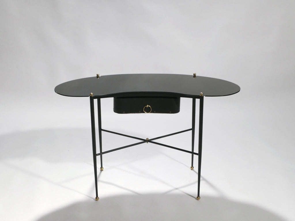 French Jacques Adnet leather desk vanity with stool 1940s