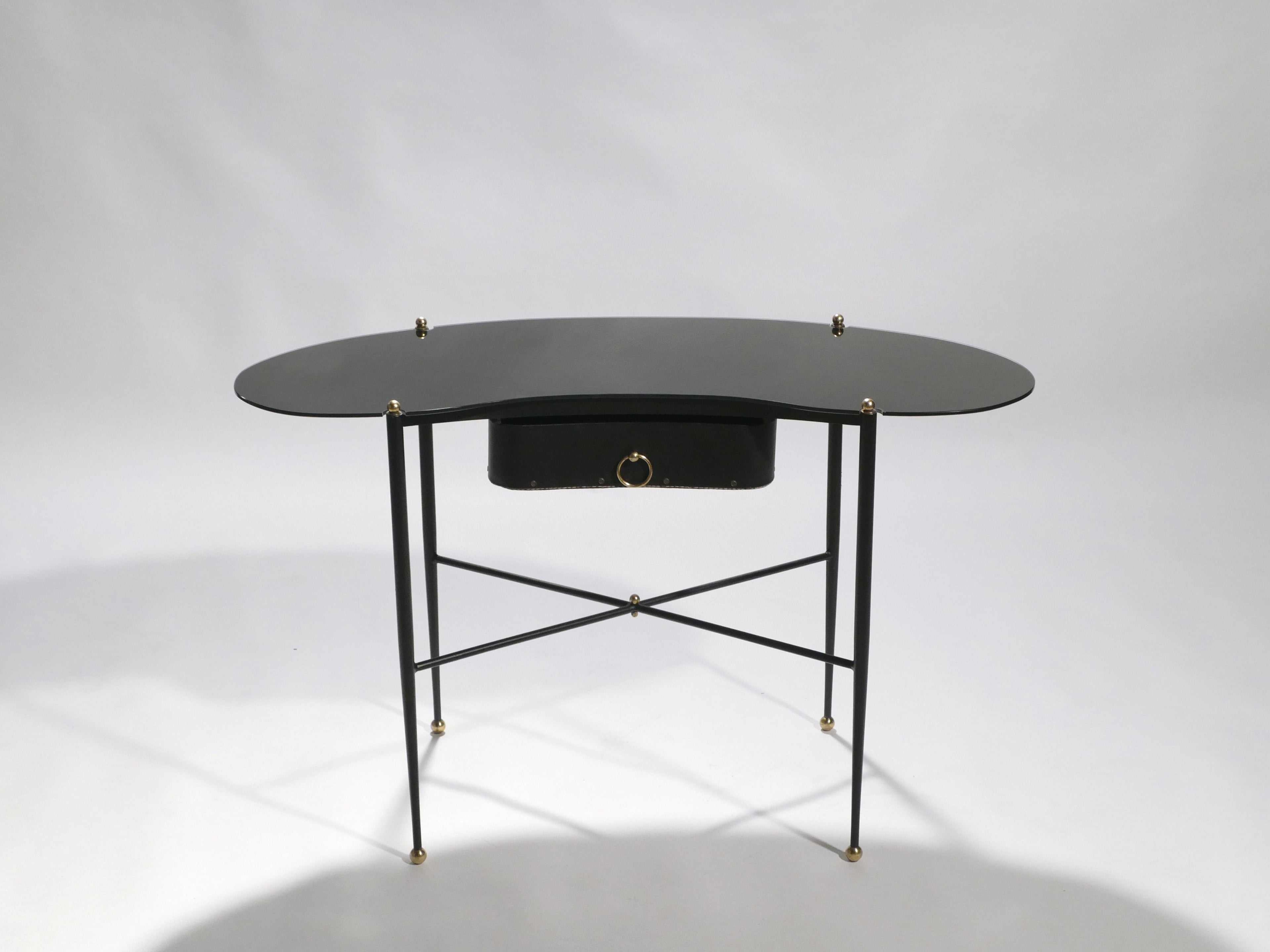 French Jacques Adnet leather desk vanity with stool 1940s