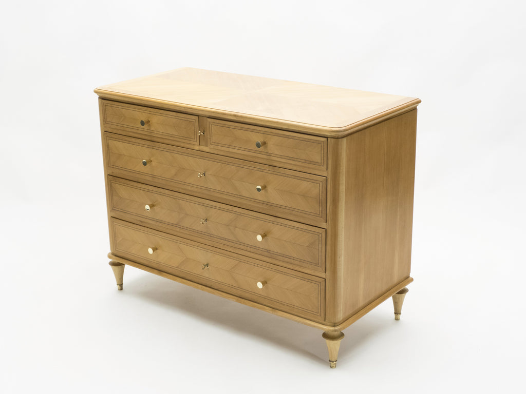 French Mid-century birch cherry wood and brass commode 1960s