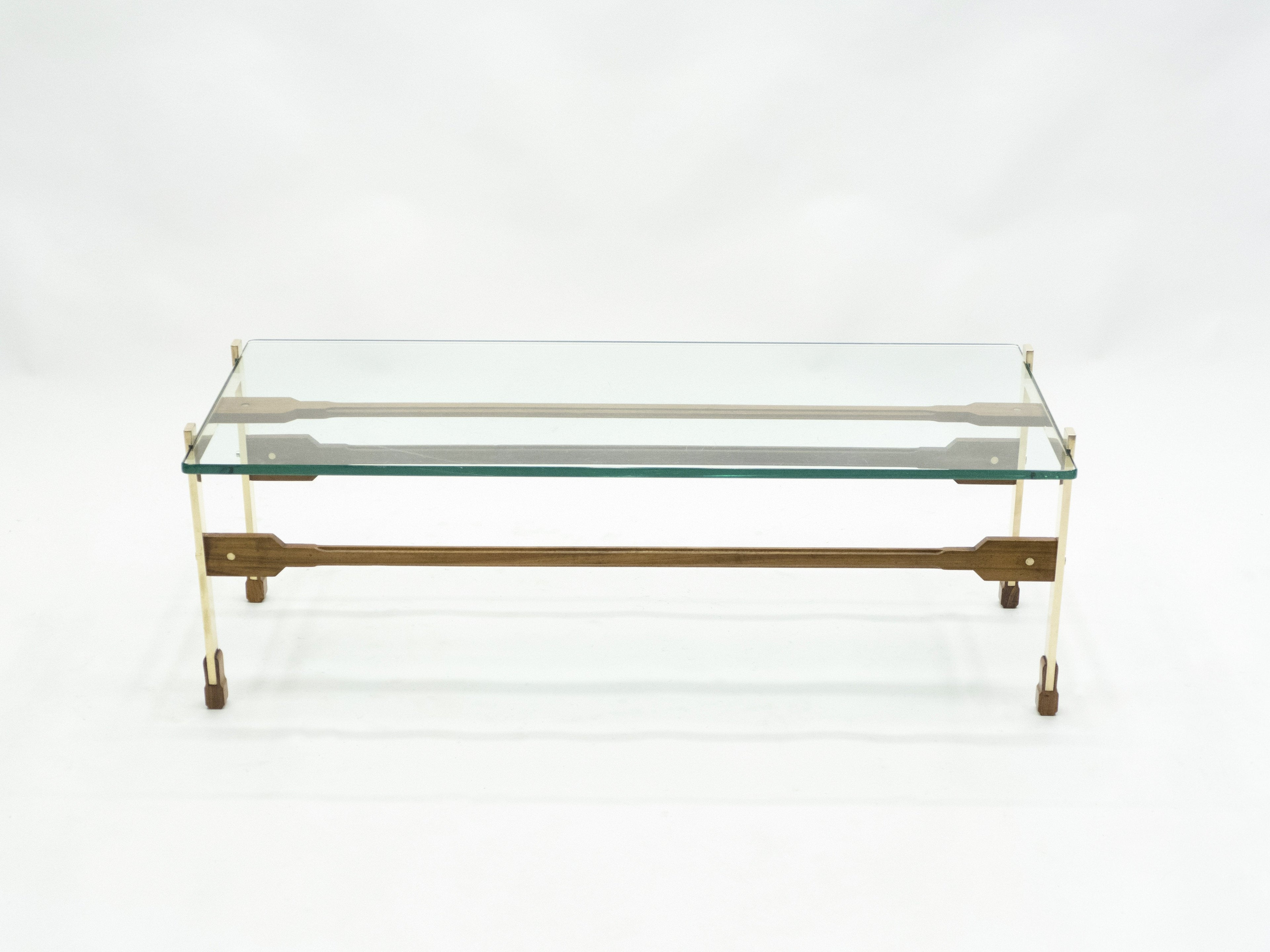Rare Italian Santambrogio & De Berti brass rosewood Coffee Table 1960s