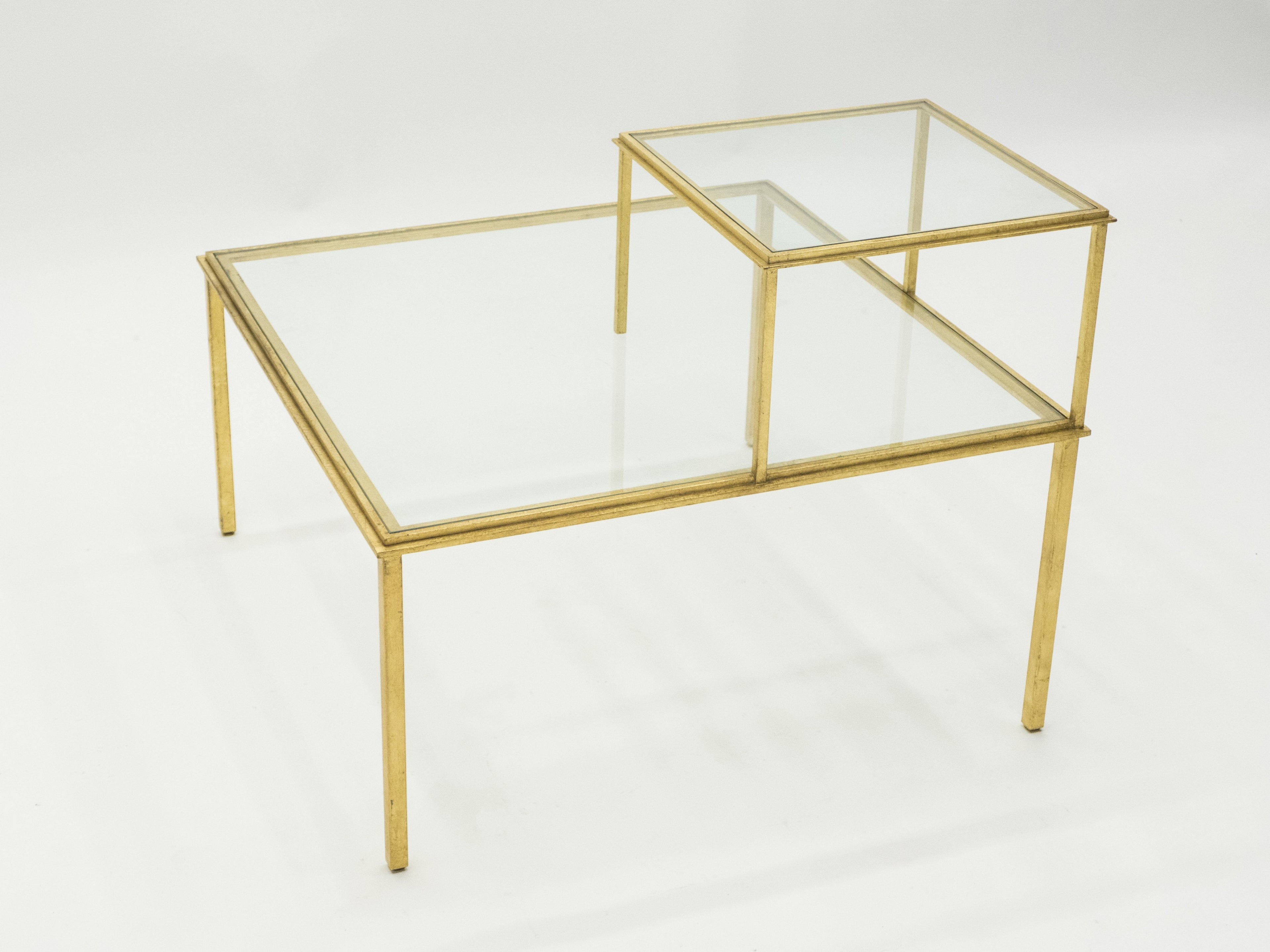 Roger Thibier gilt wrought iron glass coffee end table 1960s