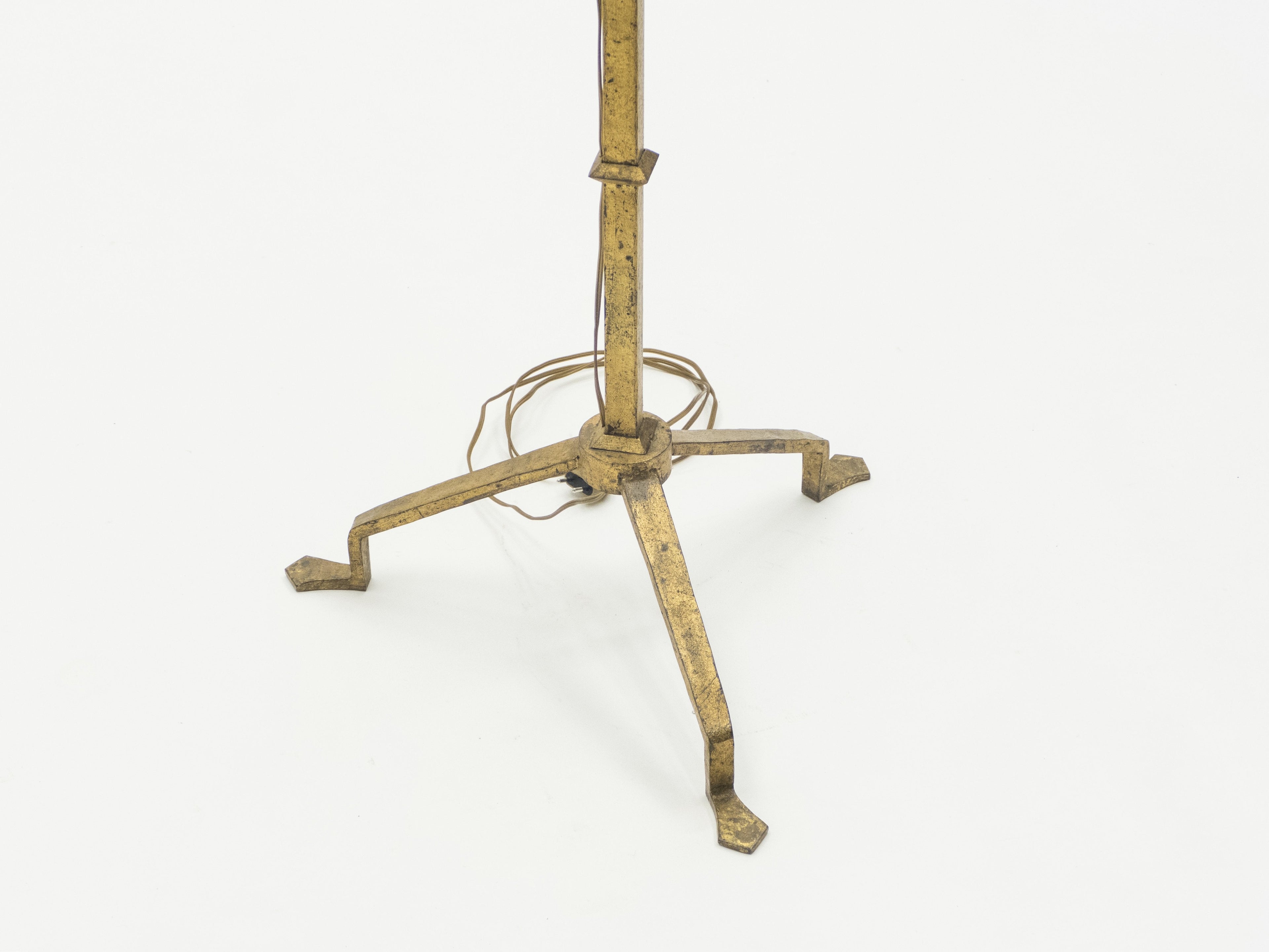 Mid-century Roger Thibier gilt wrought iron gold leaf floor lamp 1960s