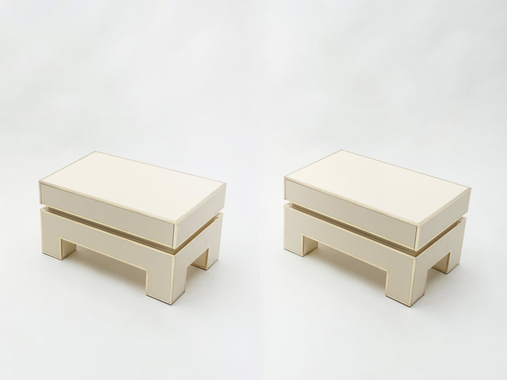 Pair of white lacquer brass end tables by Alain Delon for Maison Jansen 1975