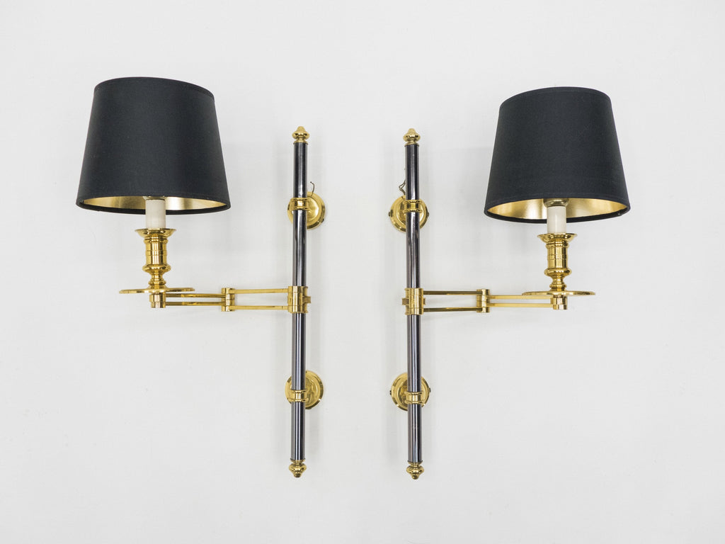 Pair of Maison Jansen metal brass Retractable wing Sconces 1960s