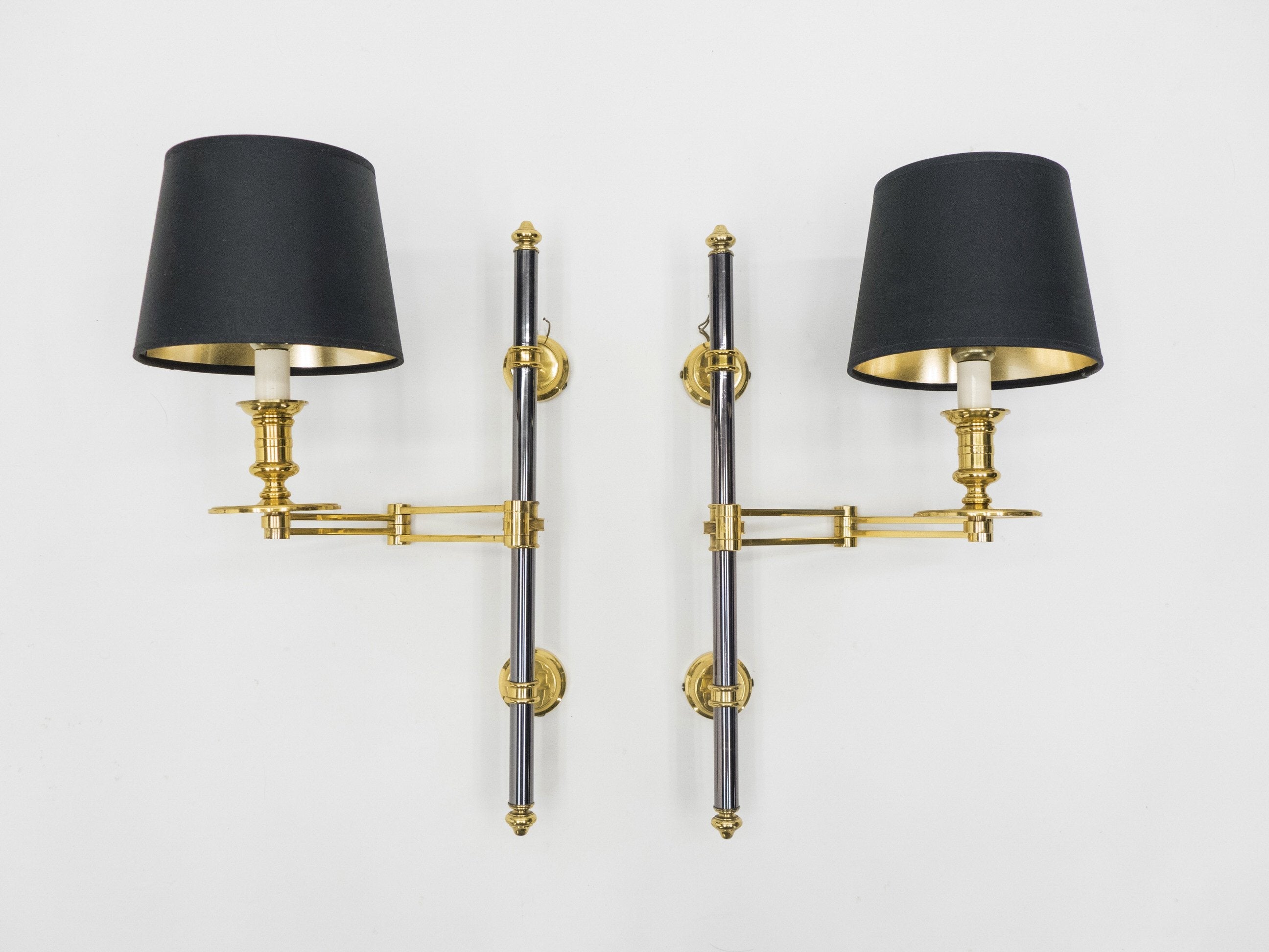Pair of Maison Jansen metal brass Retractable wing Sconces 1960s