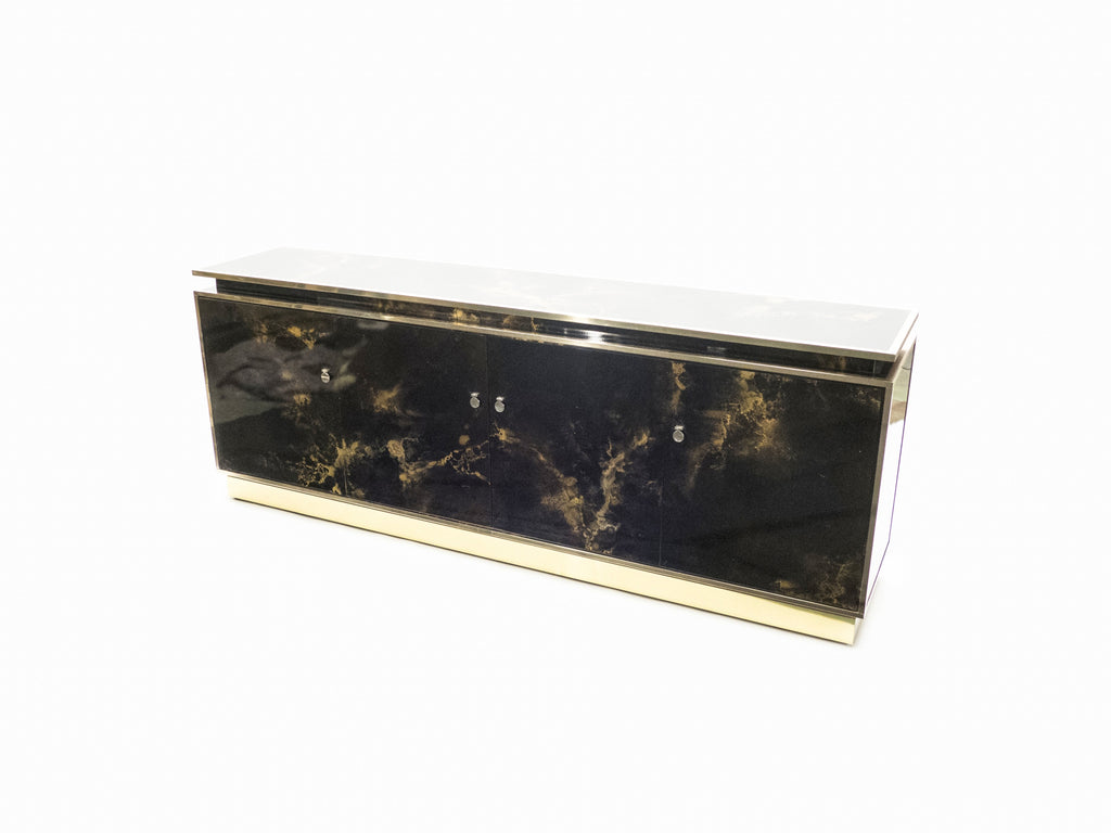 Rare golden lacquer and brass Maison Jansen sideboard 1970s