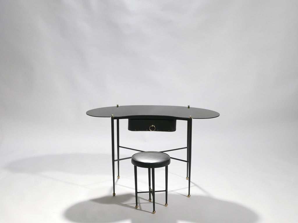 French Jacques Adnet leather desk vanity with stool 1940s