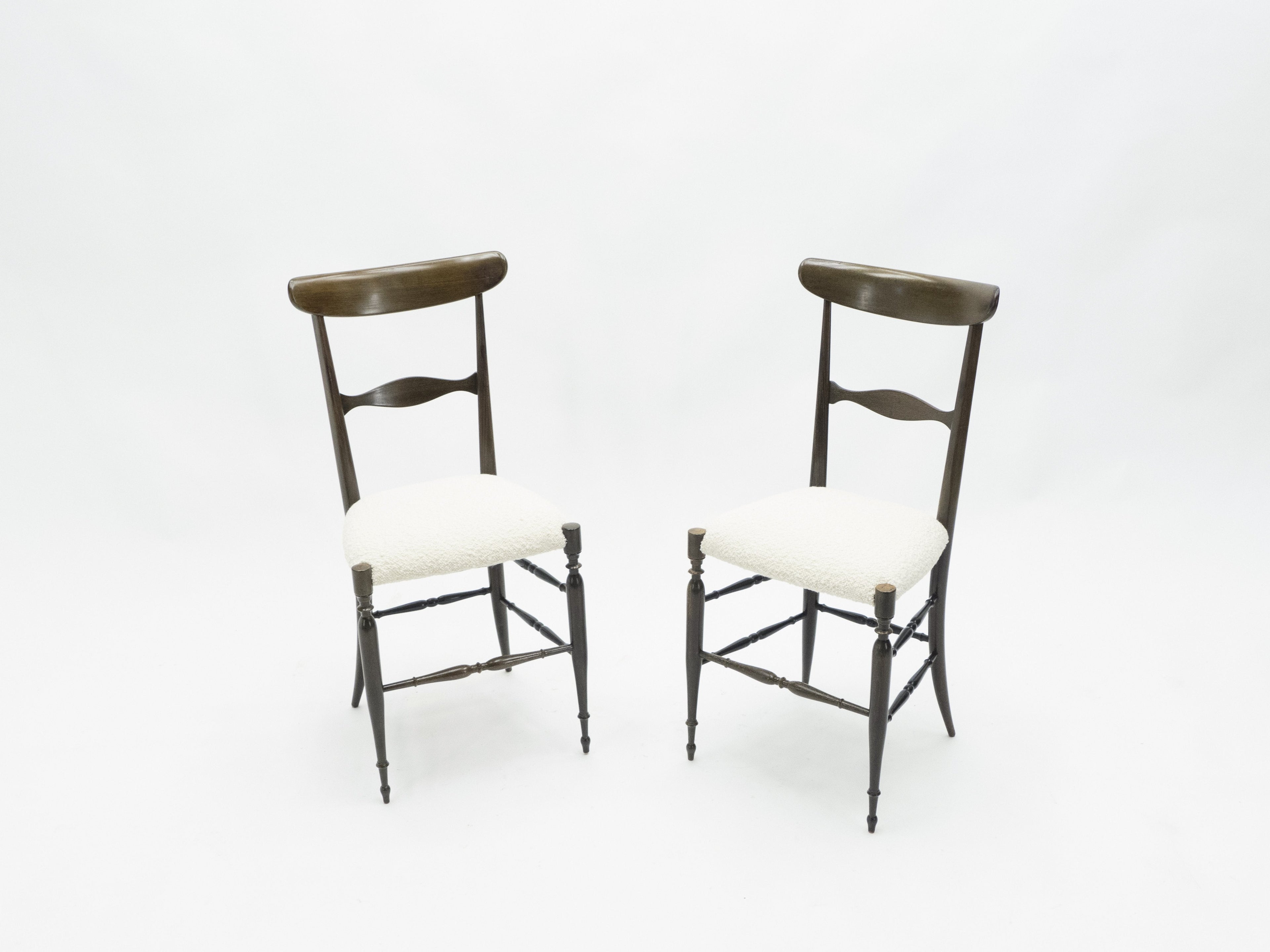 Rare set of six Campanino Chiavari walnut chairs by Fratelli Levaggi 1950