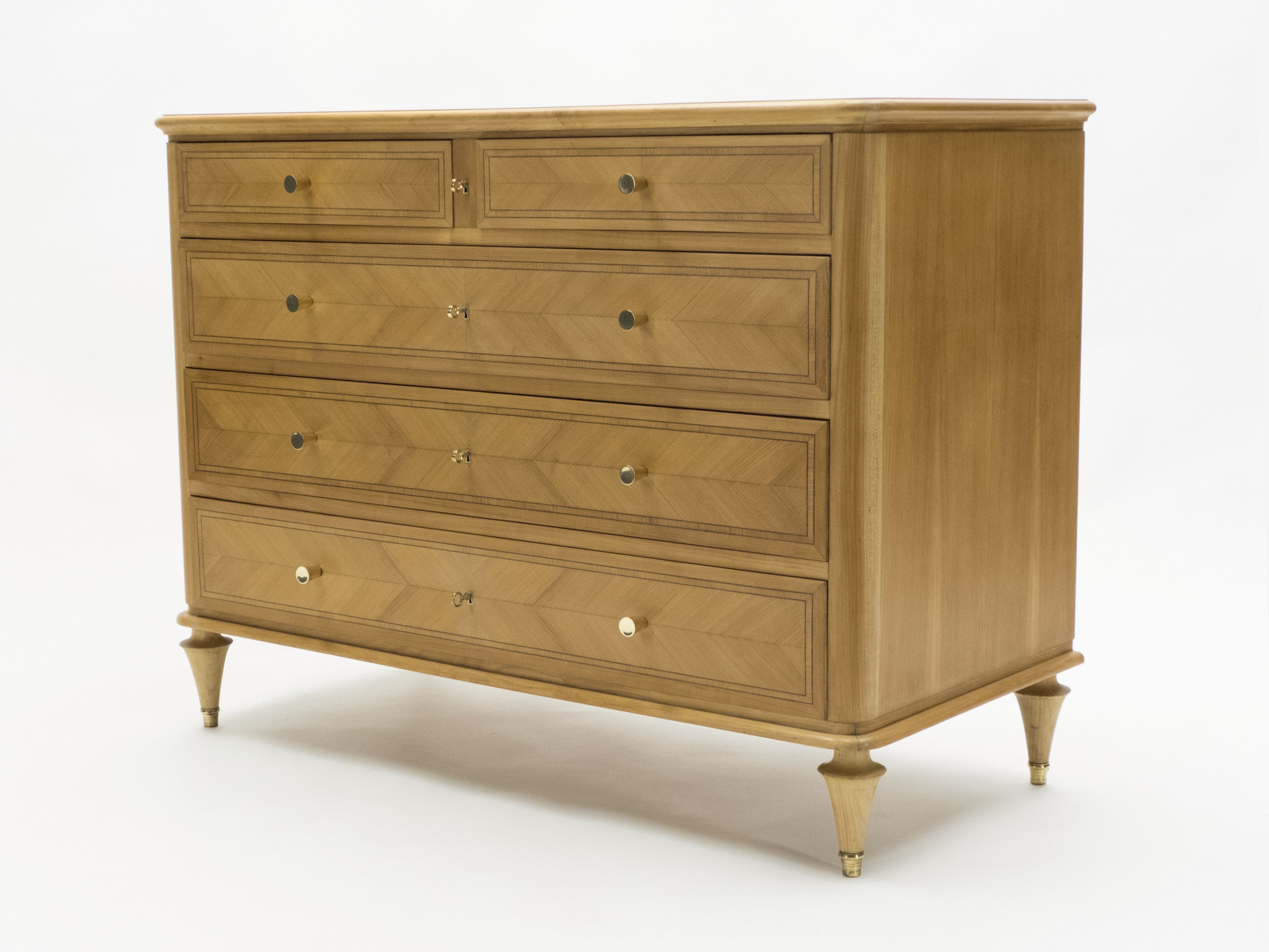 French Mid-century birch cherry wood and brass commode 1960s
