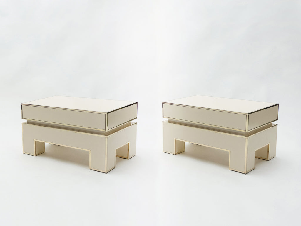Pair of white lacquer brass end tables by Alain Delon for Maison Jansen 1975