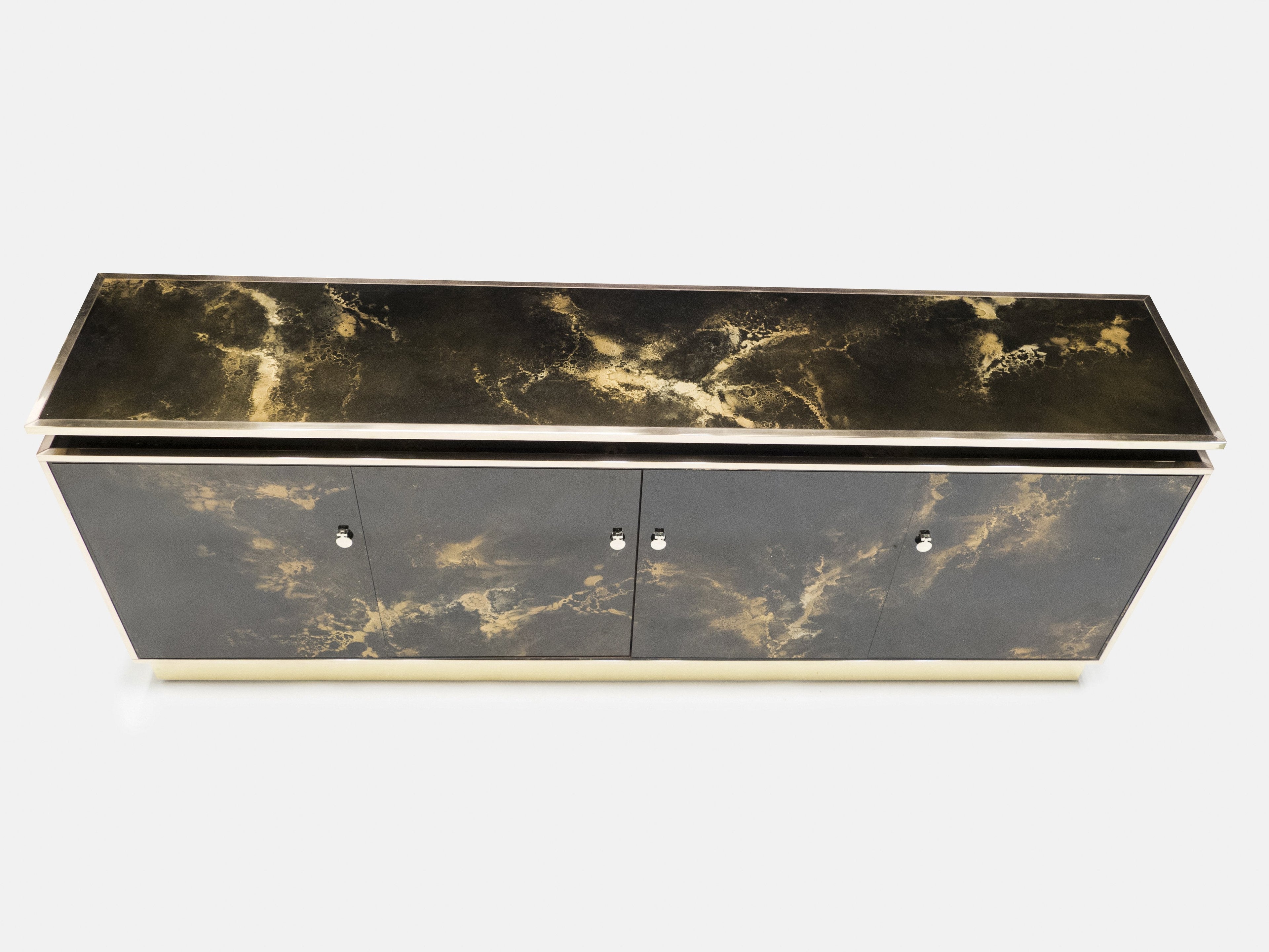 Rare golden lacquer and brass Maison Jansen sideboard 1970s