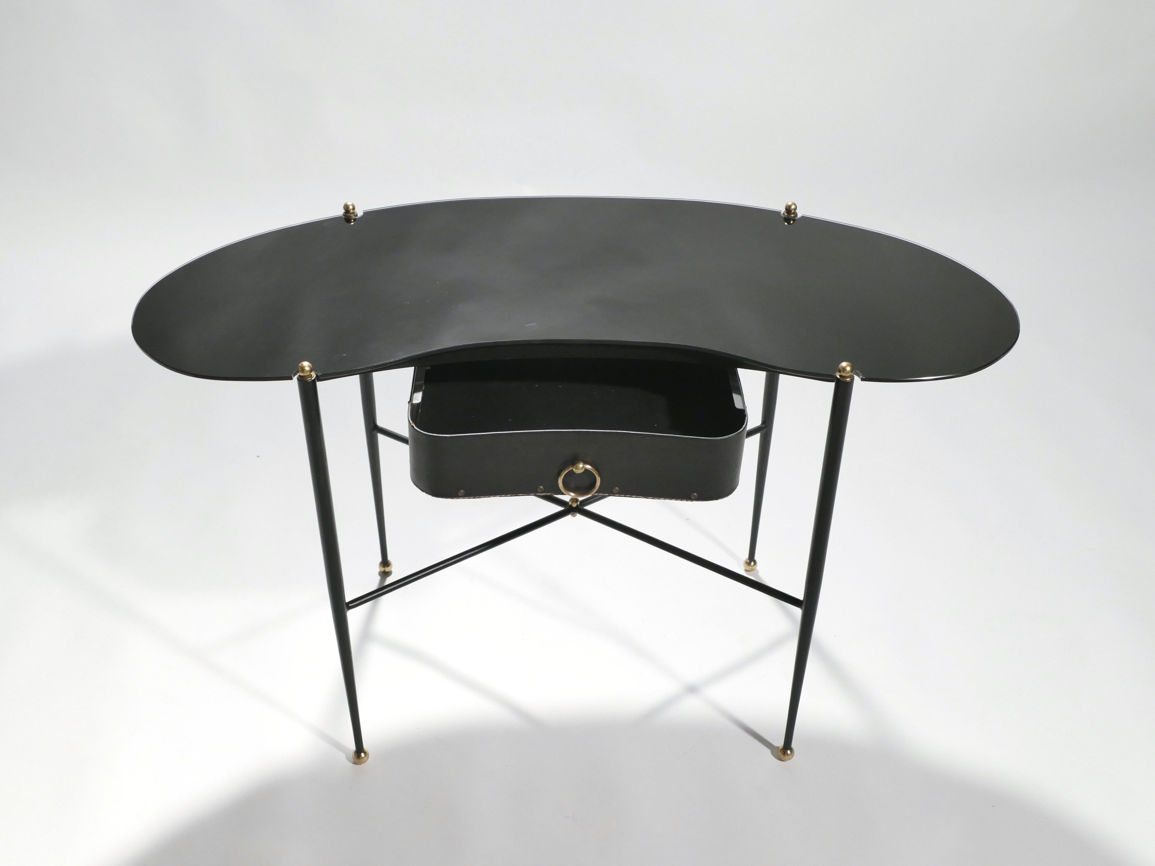 French Jacques Adnet leather desk vanity with stool 1940s