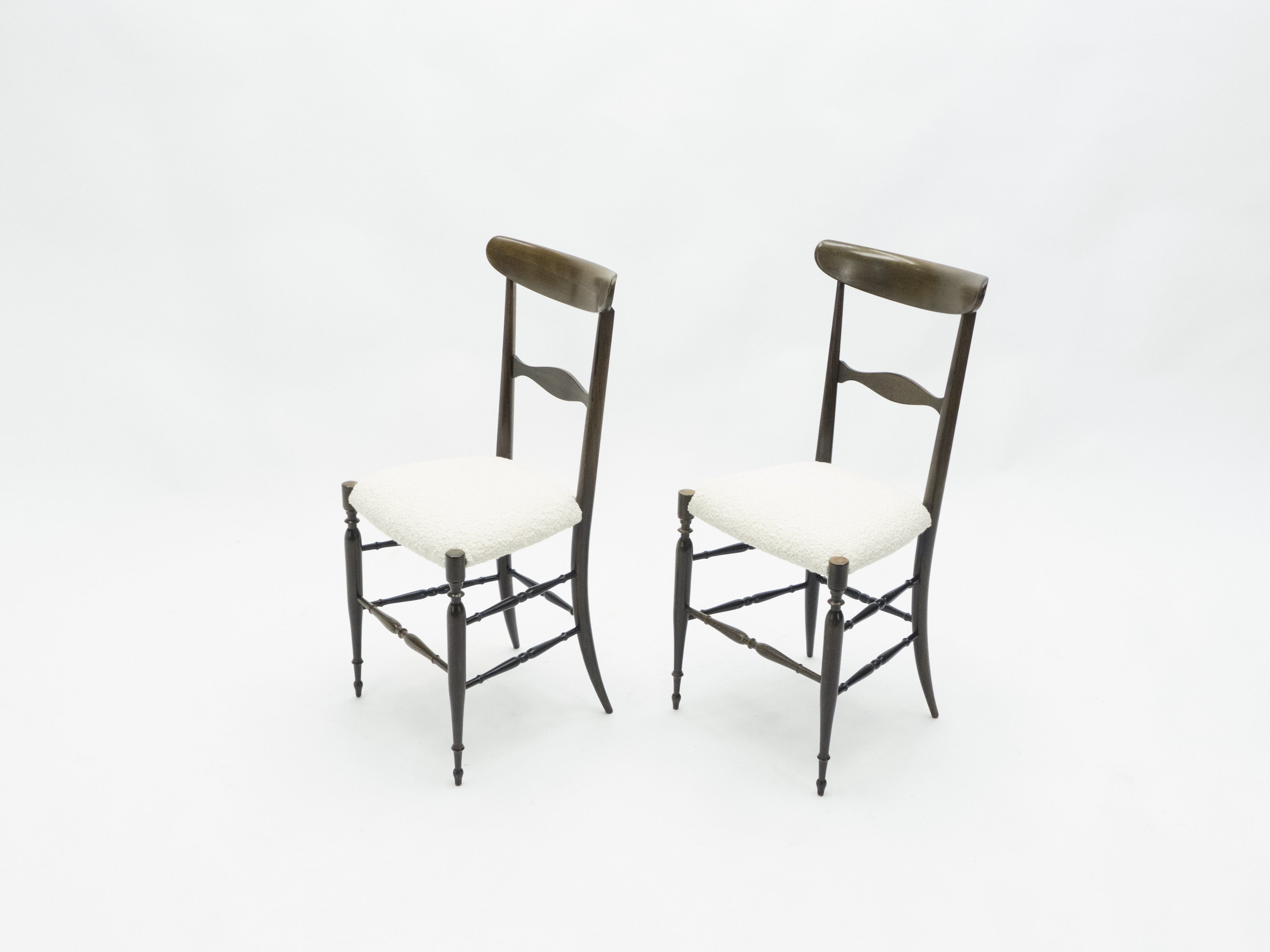 Rare set of six Campanino Chiavari walnut chairs by Fratelli Levaggi 1950