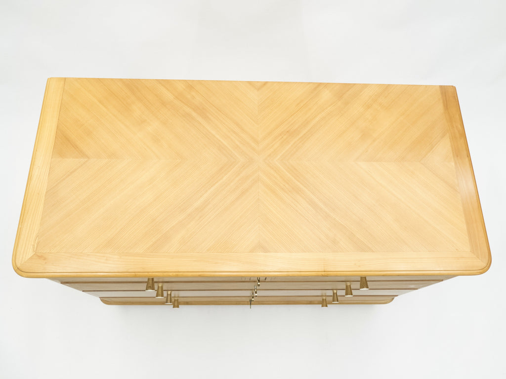 French Mid-century birch cherry wood and brass commode 1960s