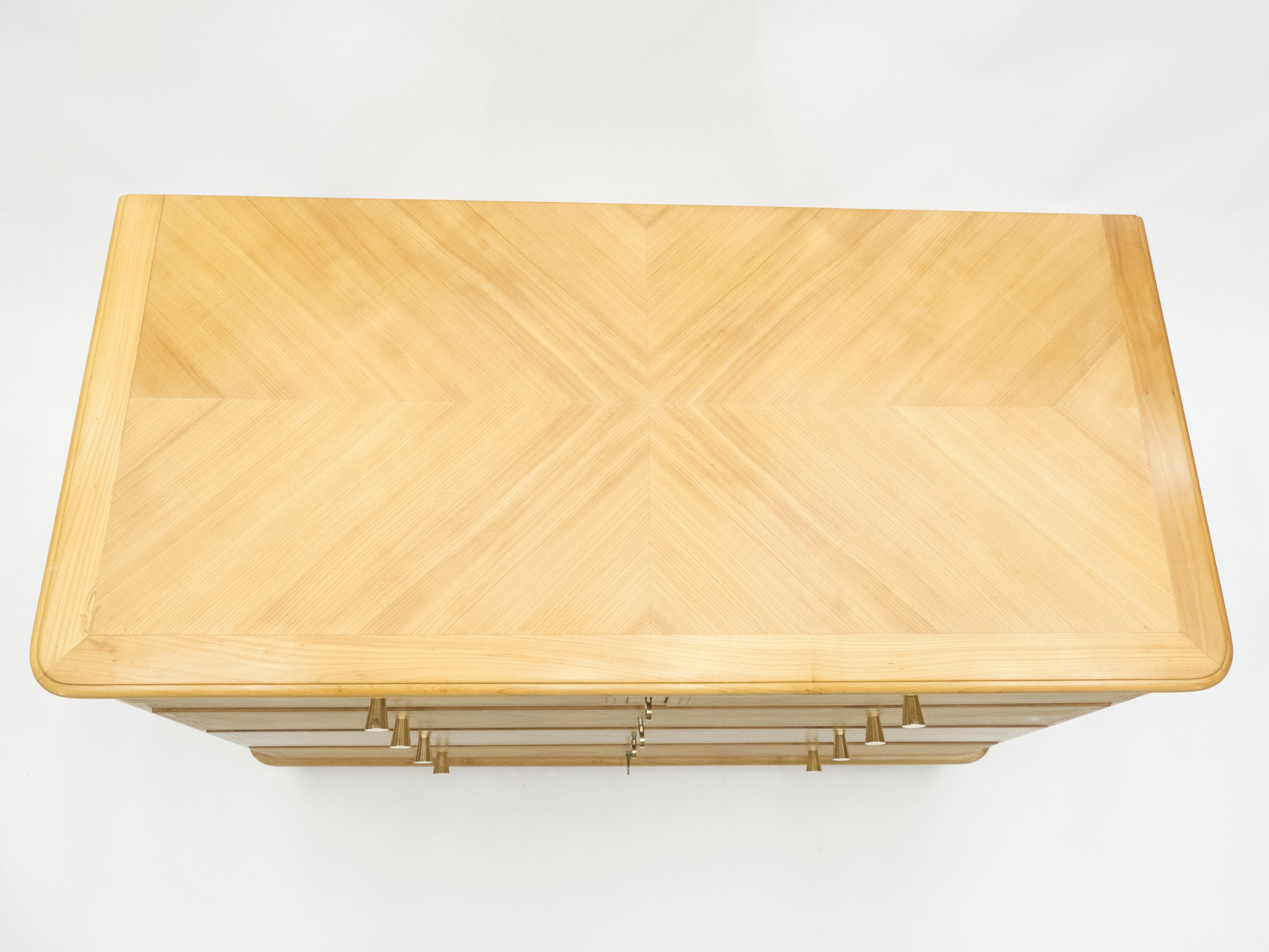 French Mid-century birch cherry wood and brass commode 1960s