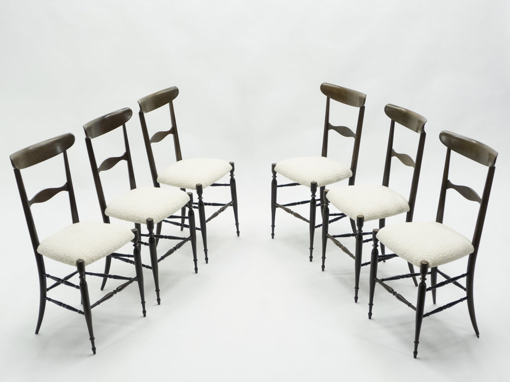 Rare set of six Campanino Chiavari walnut chairs by Fratelli Levaggi 1950