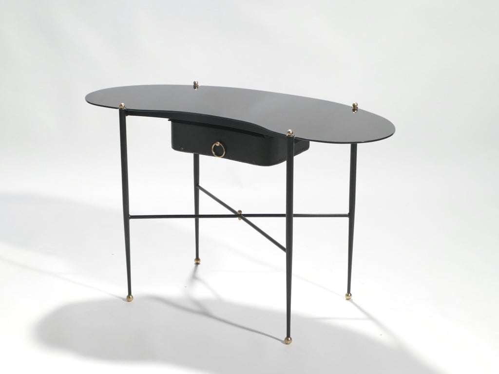 French Jacques Adnet leather desk vanity with stool 1940s