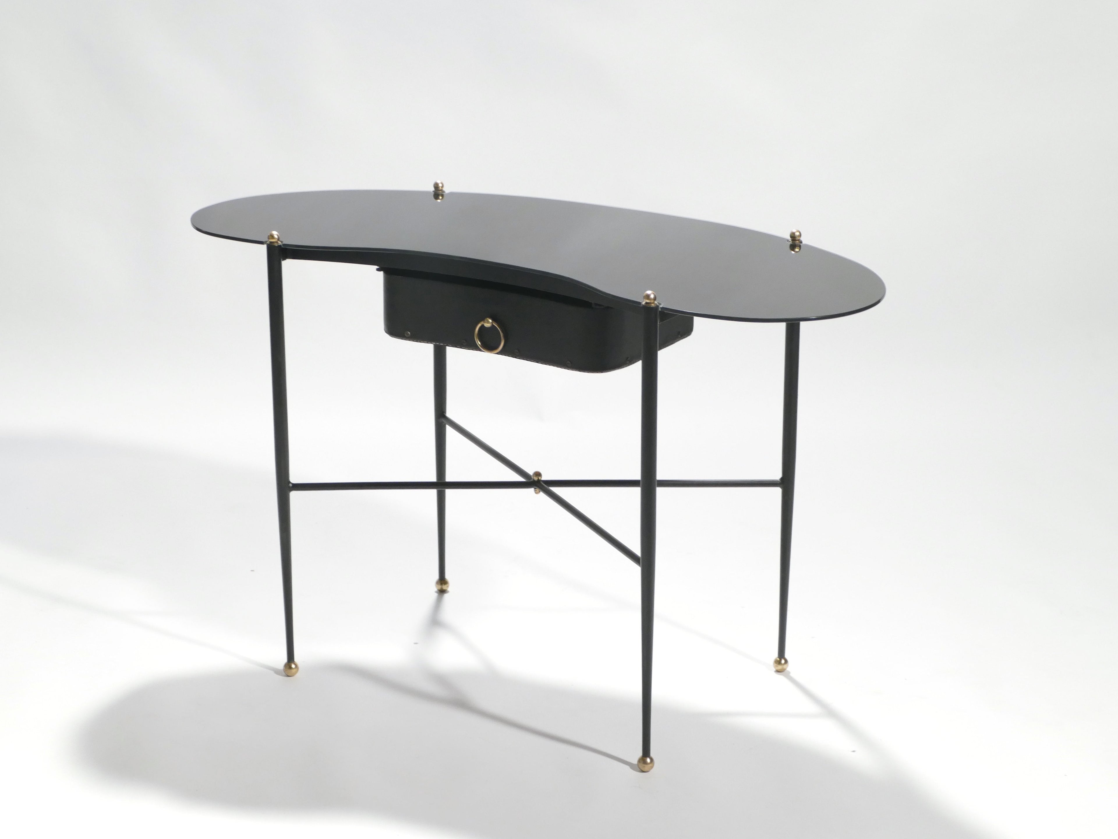 French Jacques Adnet leather desk vanity with stool 1940s