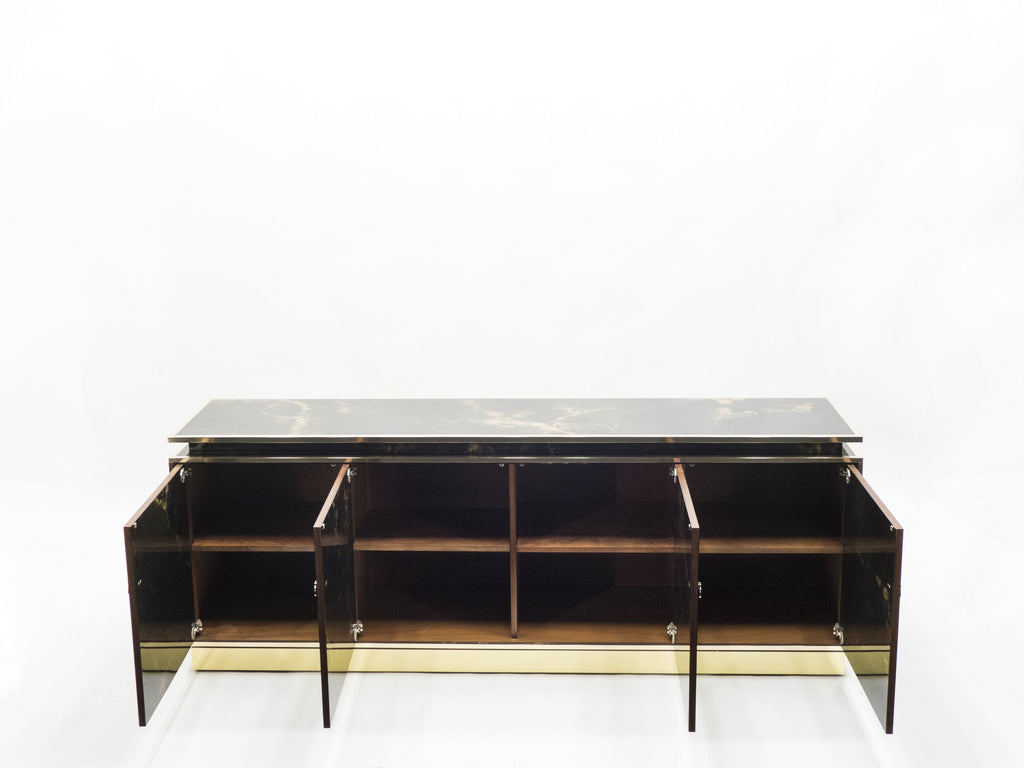 Rare golden lacquer and brass Maison Jansen sideboard 1970s