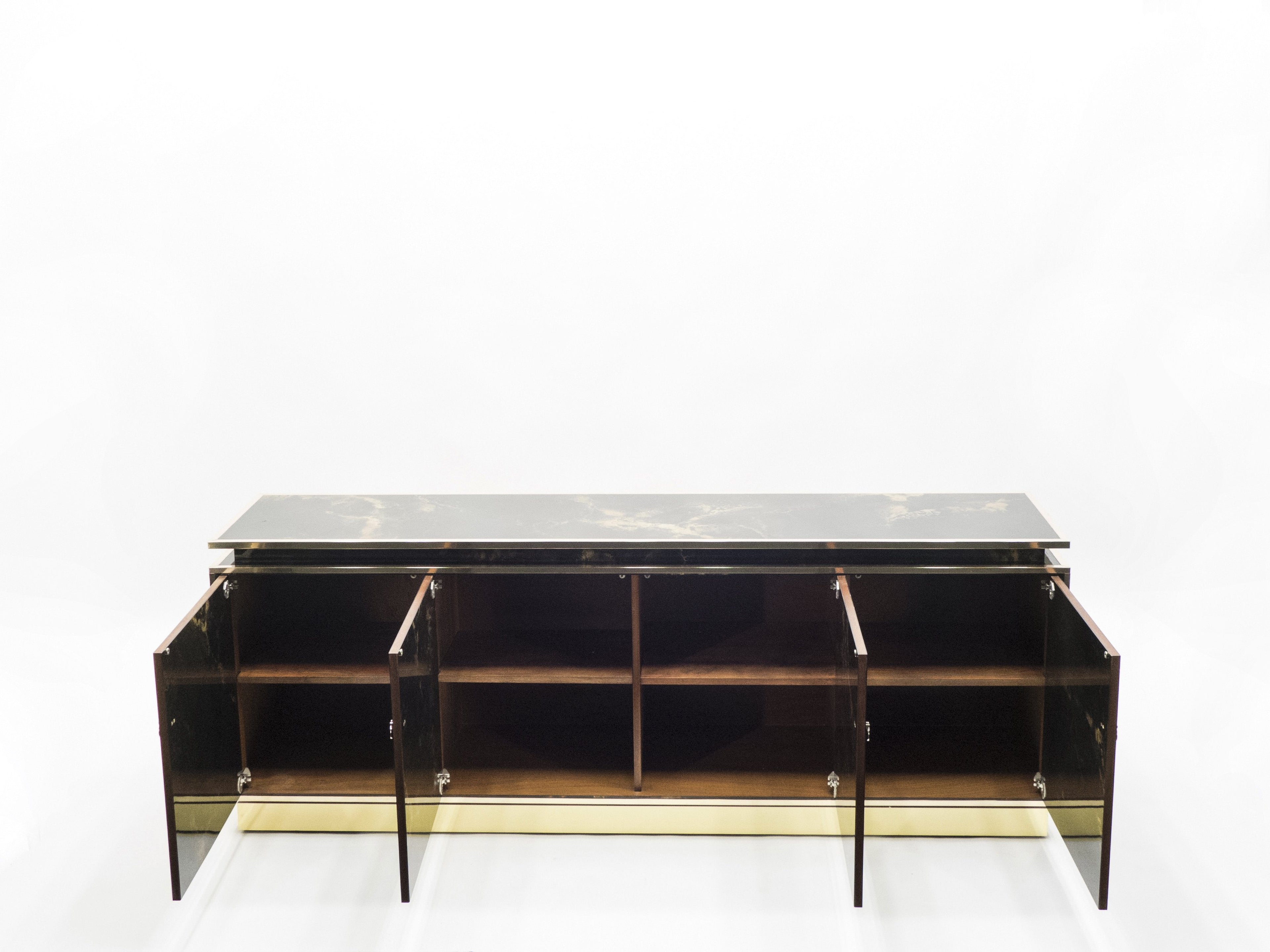 Rare golden lacquer and brass Maison Jansen sideboard 1970s