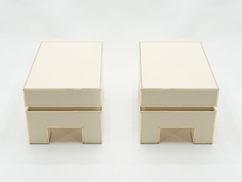 Pair of white lacquer brass end tables by Alain Delon for Maison Jansen 1975