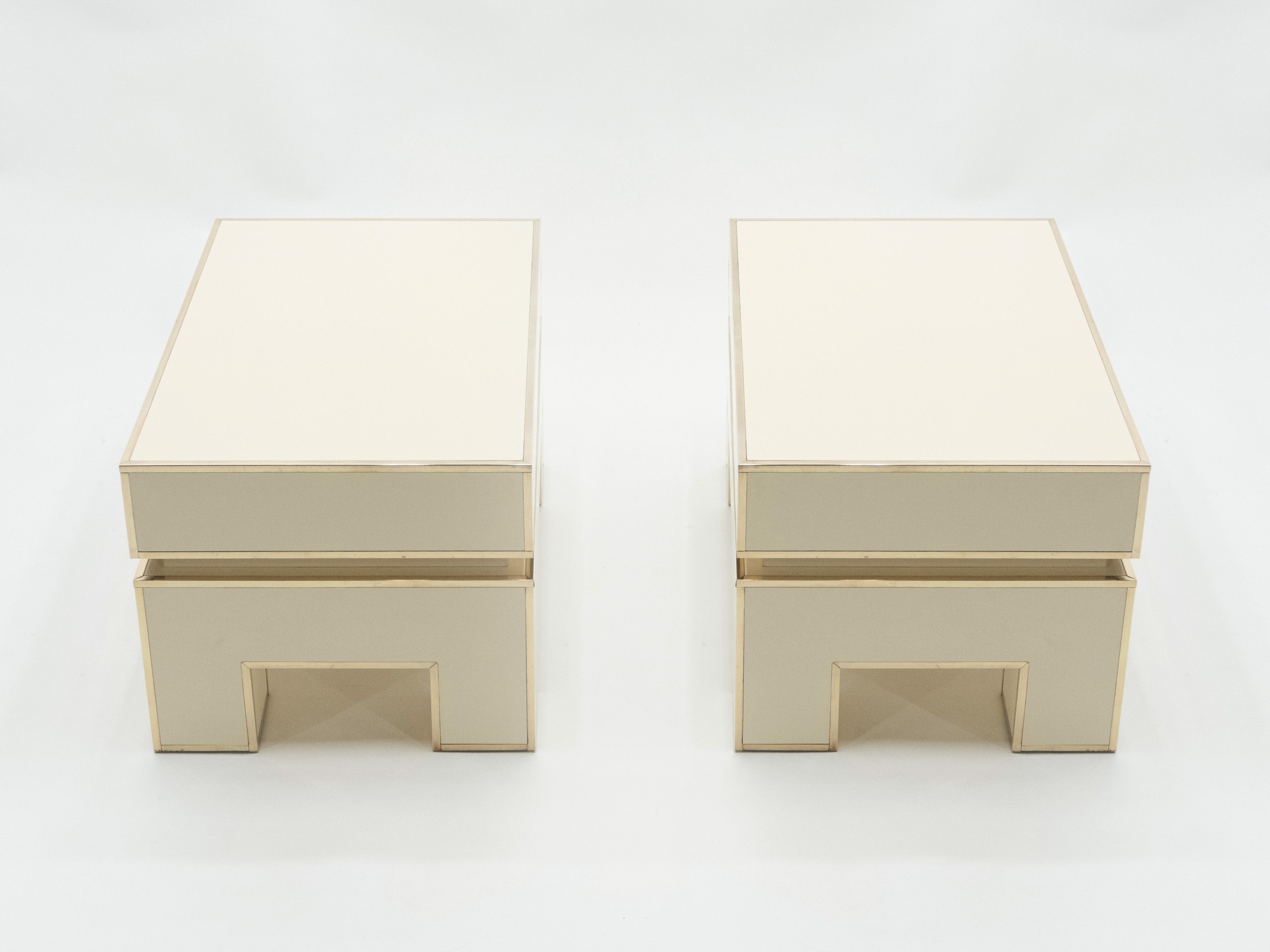 Pair of white lacquer brass end tables by Alain Delon for Maison Jansen 1975