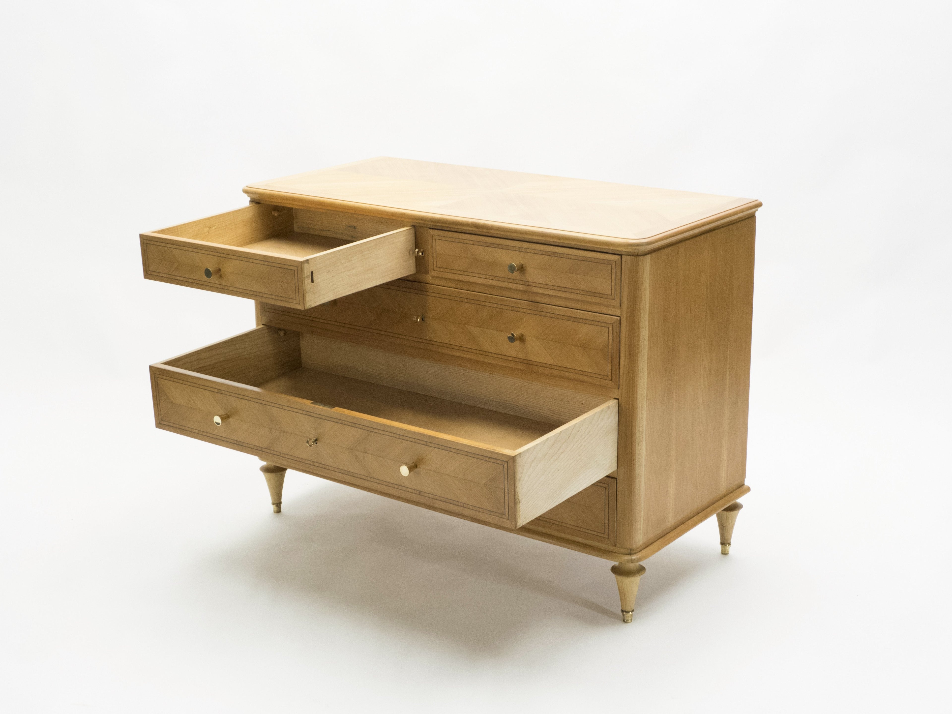 French Mid-century birch cherry wood and brass commode 1960s