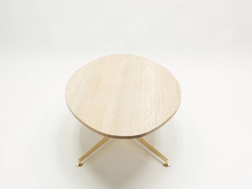 First Arflex Edition by Michel Kin Elliptical travertine brass Coffee Table 1960