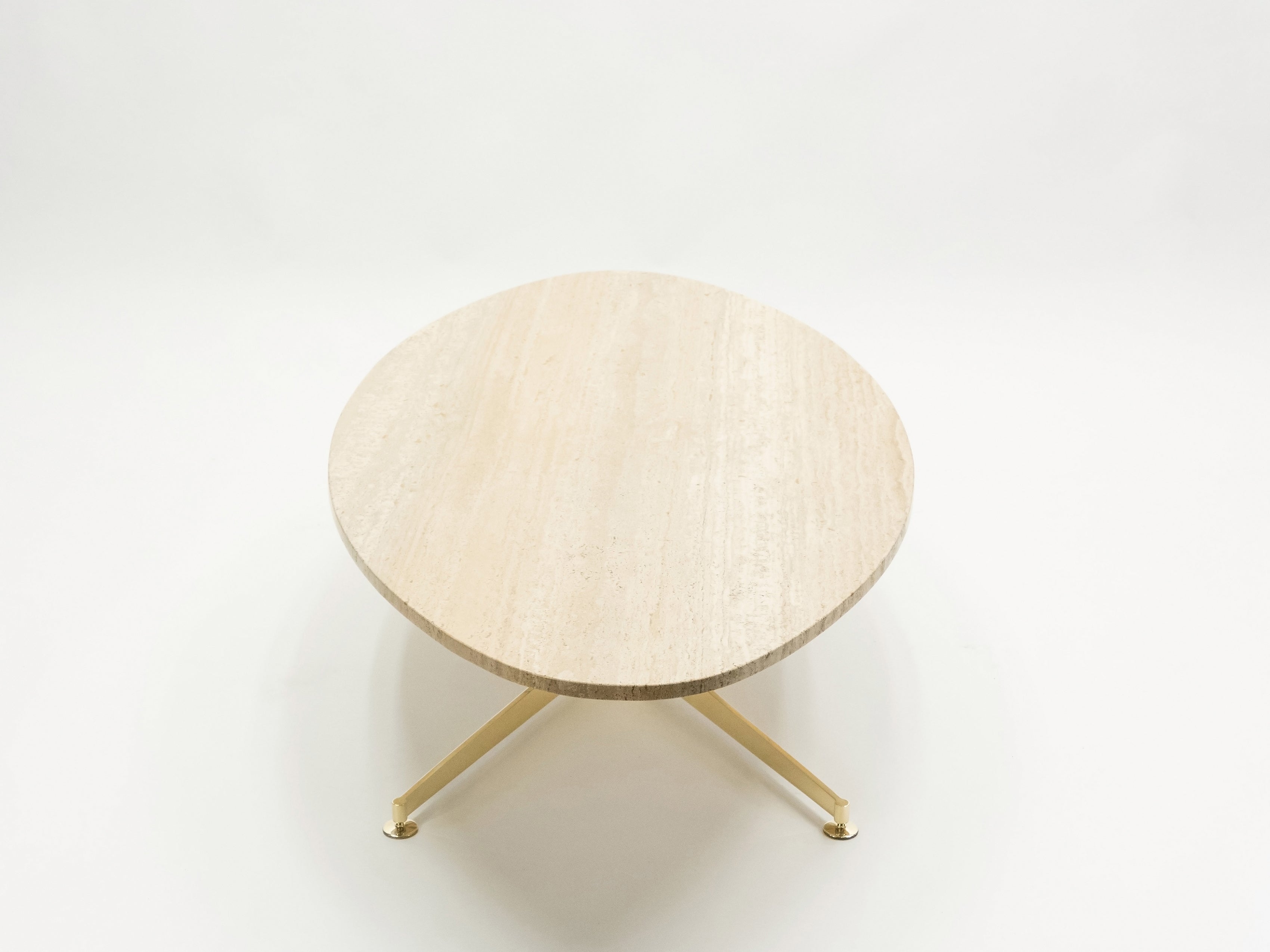 First Arflex Edition by Michel Kin Elliptical travertine brass Coffee Table 1960