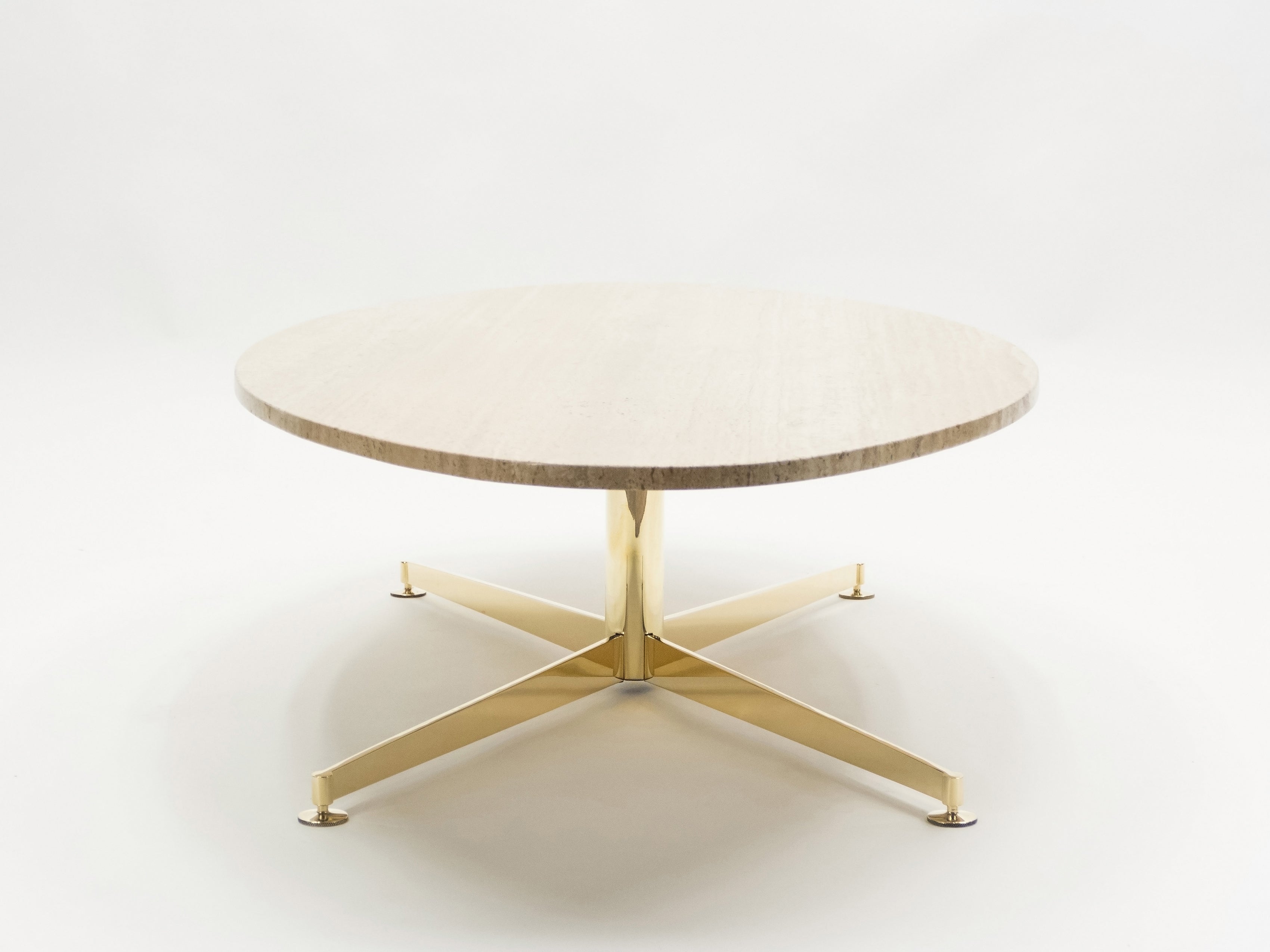 First Arflex Edition by Michel Kin Elliptical travertine brass Coffee Table 1960