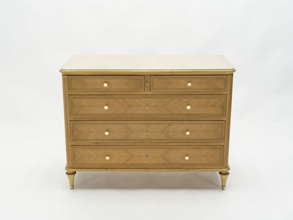 French Mid-century birch cherry wood and brass commode 1960s