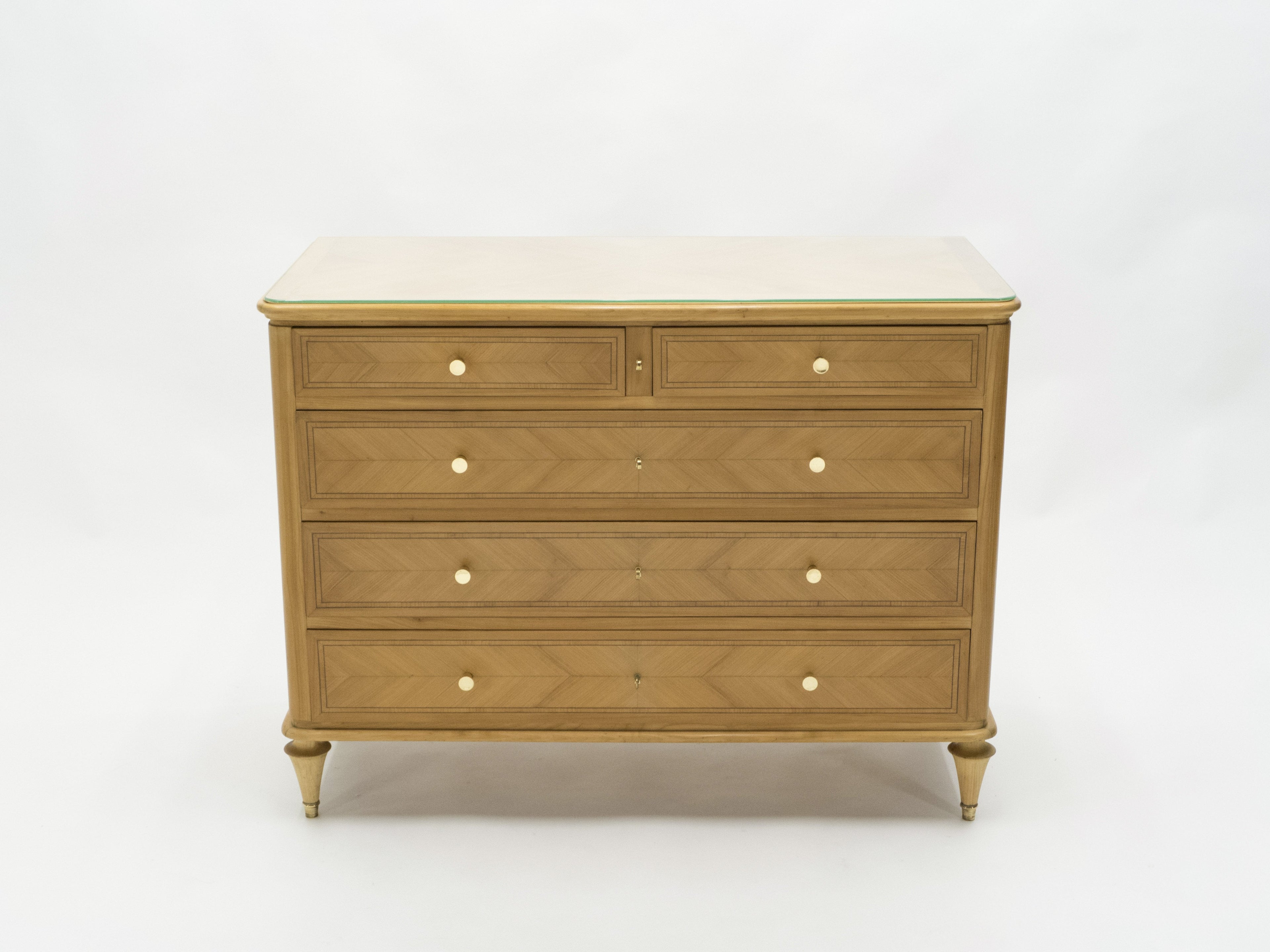 French Mid-century birch cherry wood and brass commode 1960s