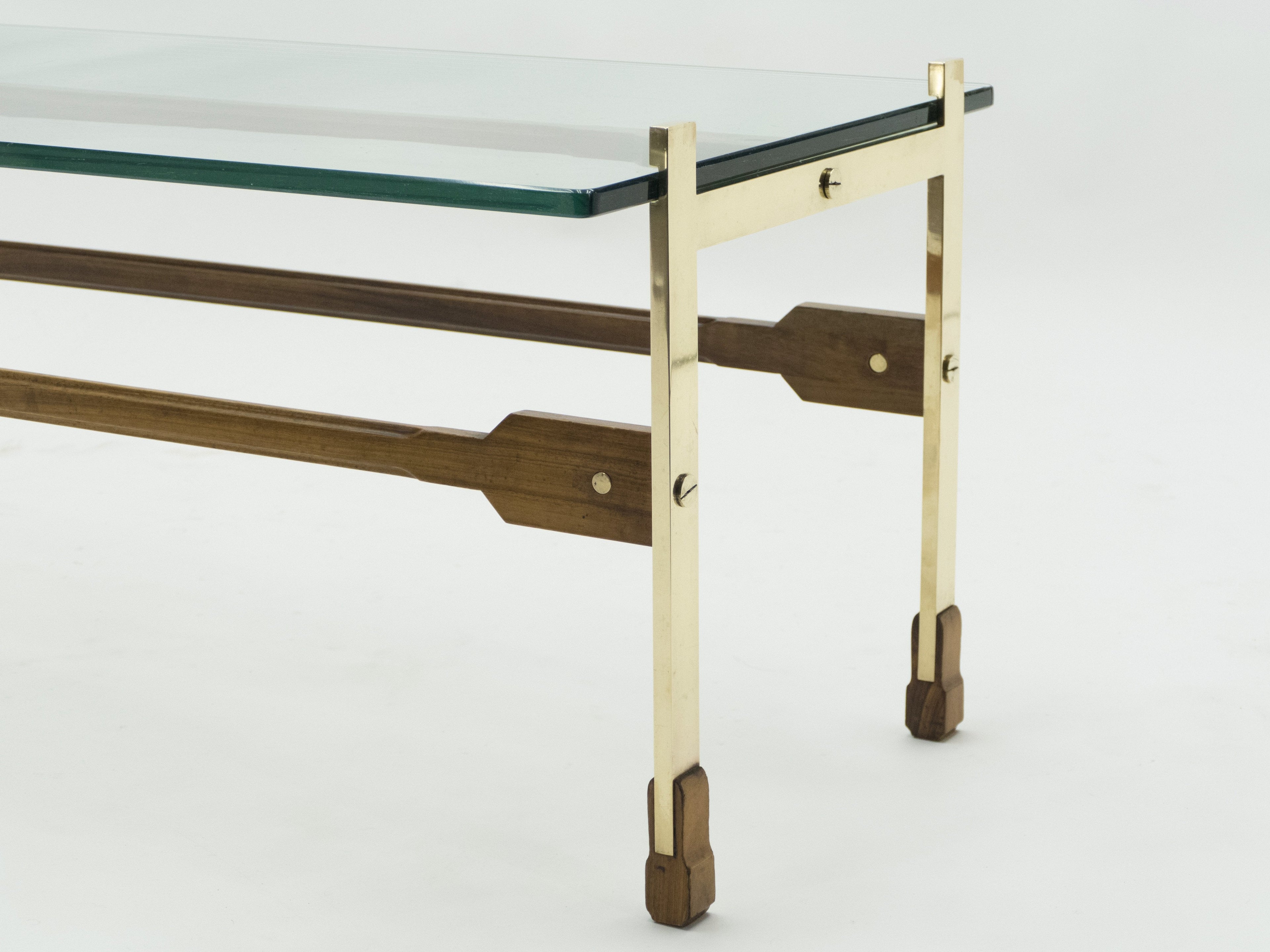 Rare Italian Santambrogio & De Berti brass rosewood Coffee Table 1960s