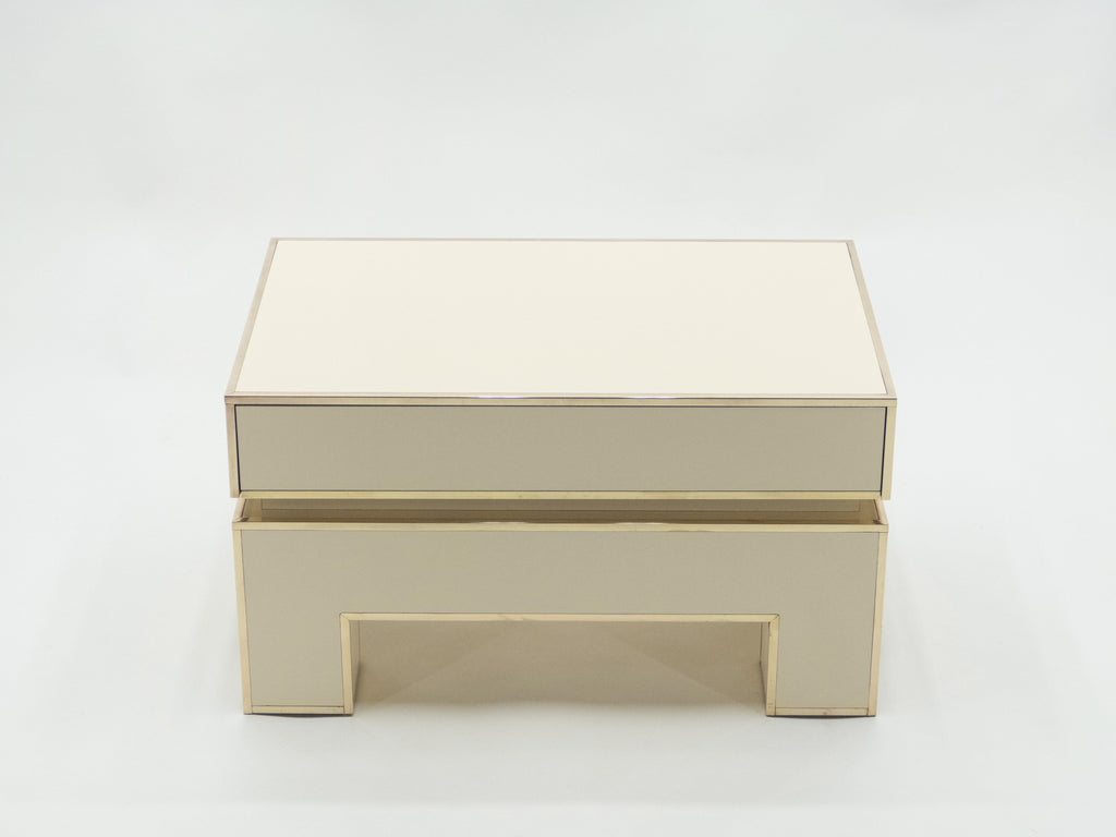 Pair of white lacquer brass end tables by Alain Delon for Maison Jansen 1975