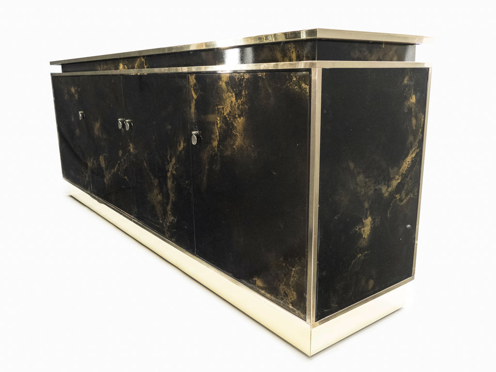 Rare golden lacquer and brass Maison Jansen sideboard 1970s