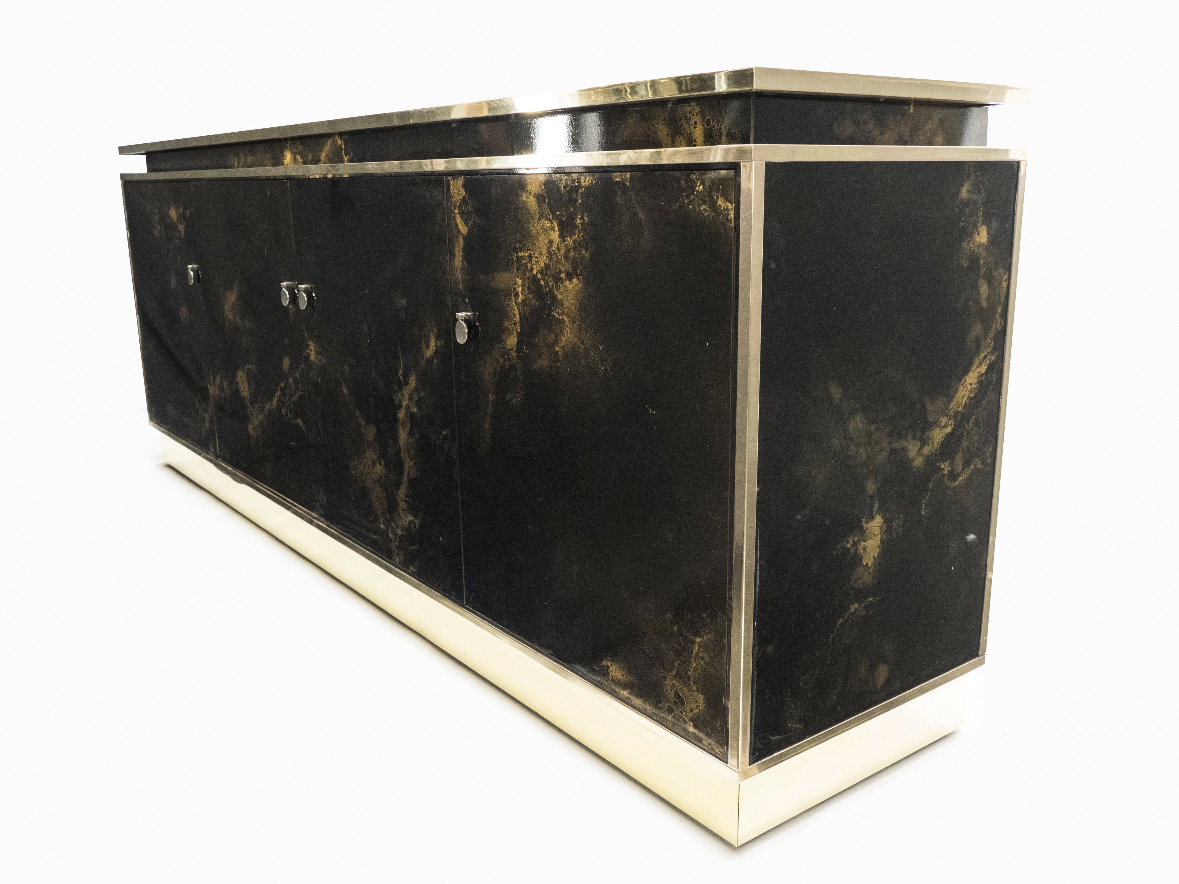 Rare golden lacquer and brass Maison Jansen sideboard 1970s