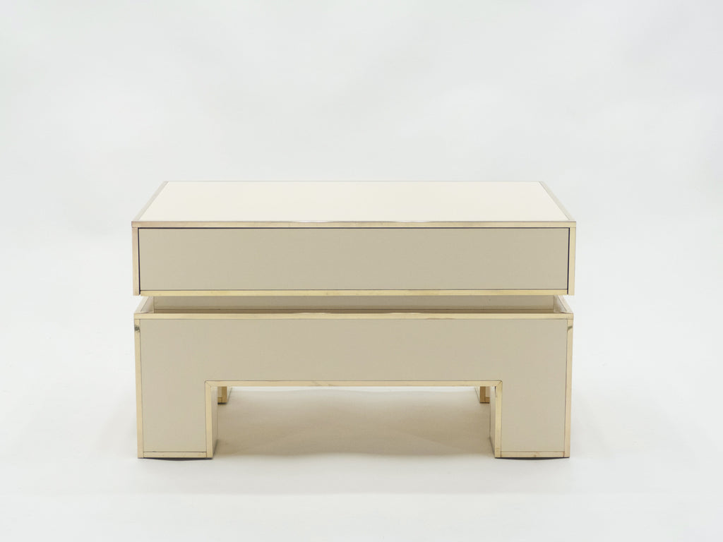 Pair of white lacquer brass end tables by Alain Delon for Maison Jansen 1975