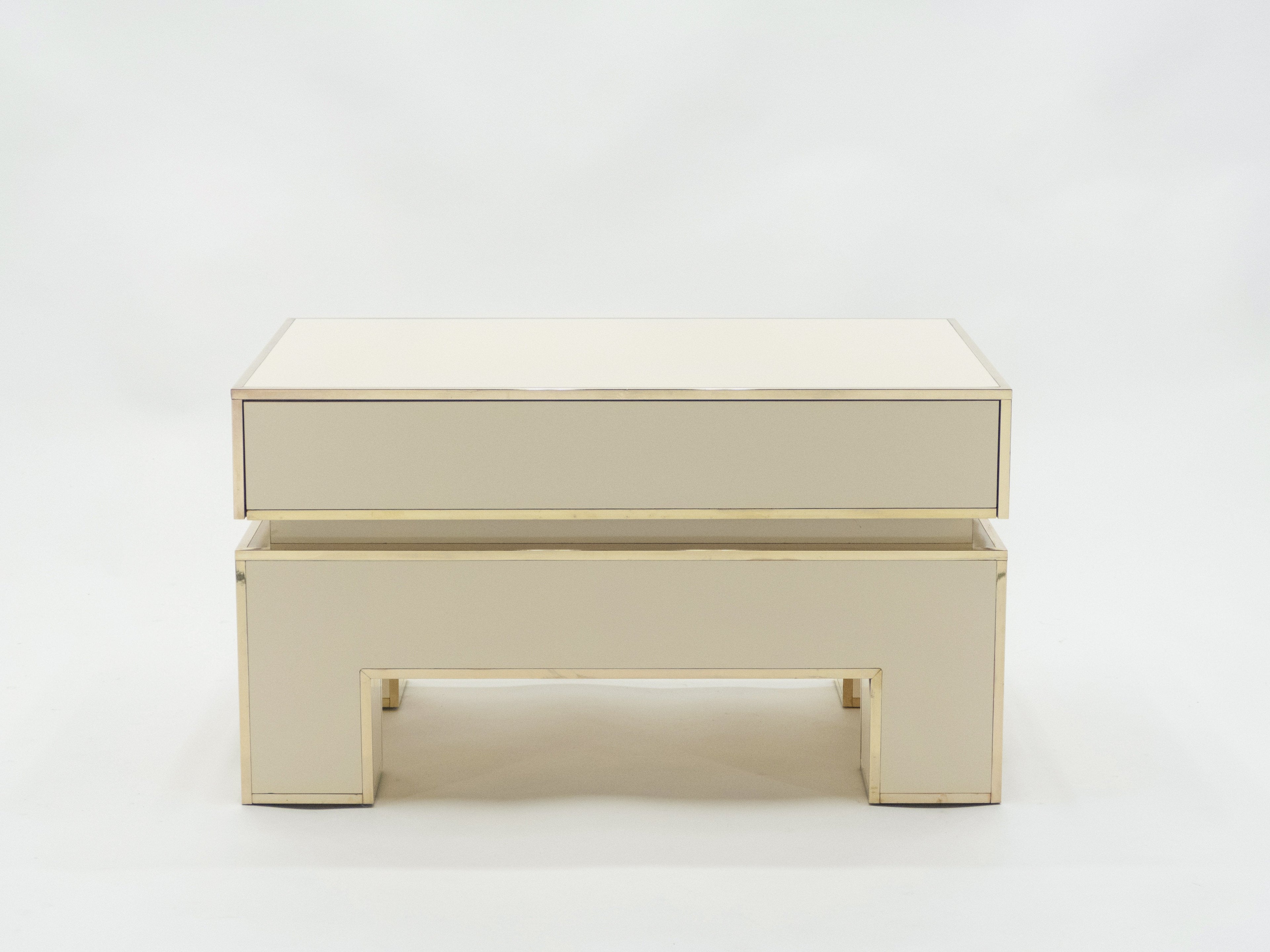Pair of white lacquer brass end tables by Alain Delon for Maison Jansen 1975