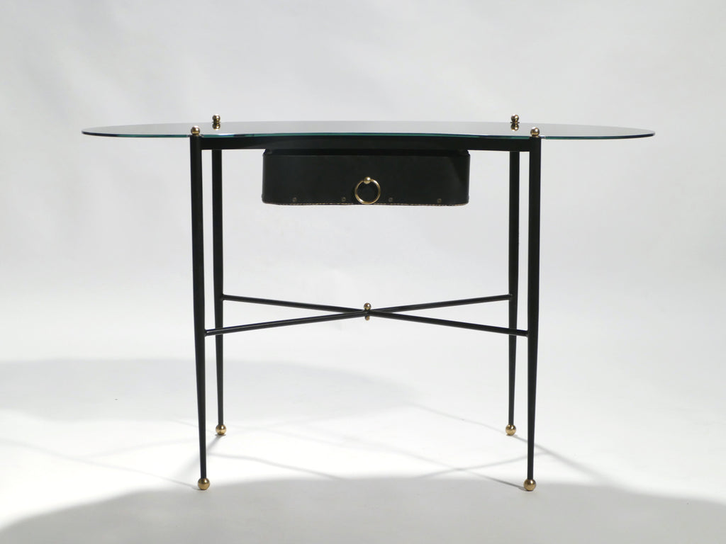 French Jacques Adnet leather desk vanity with stool 1940s