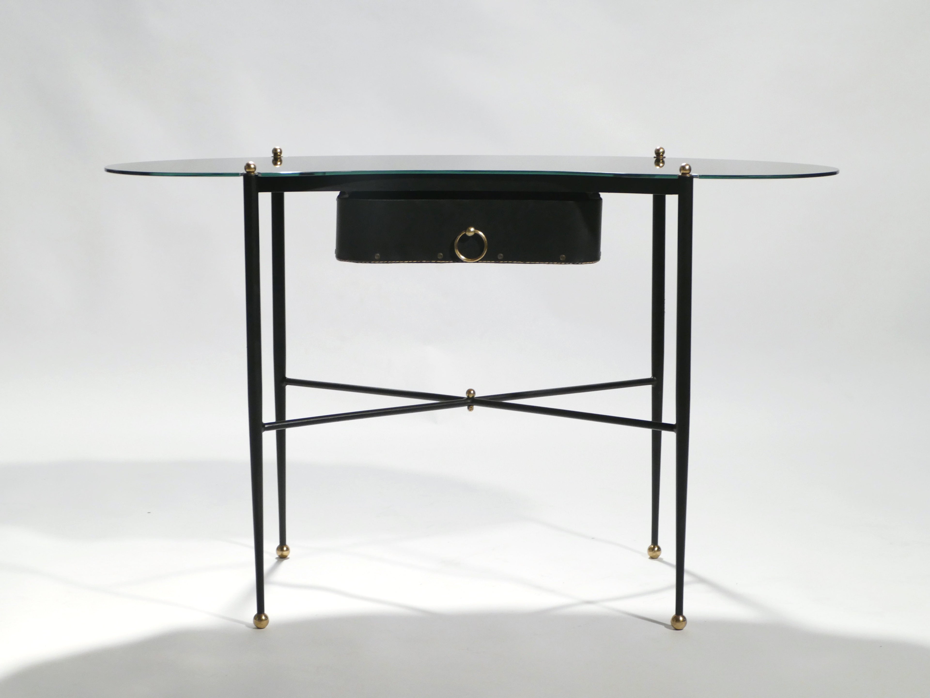 French Jacques Adnet leather desk vanity with stool 1940s