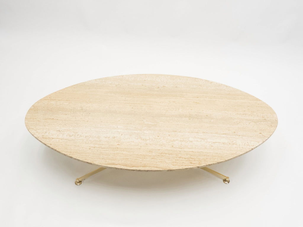 First Arflex Edition by Michel Kin Elliptical travertine brass Coffee Table 1960
