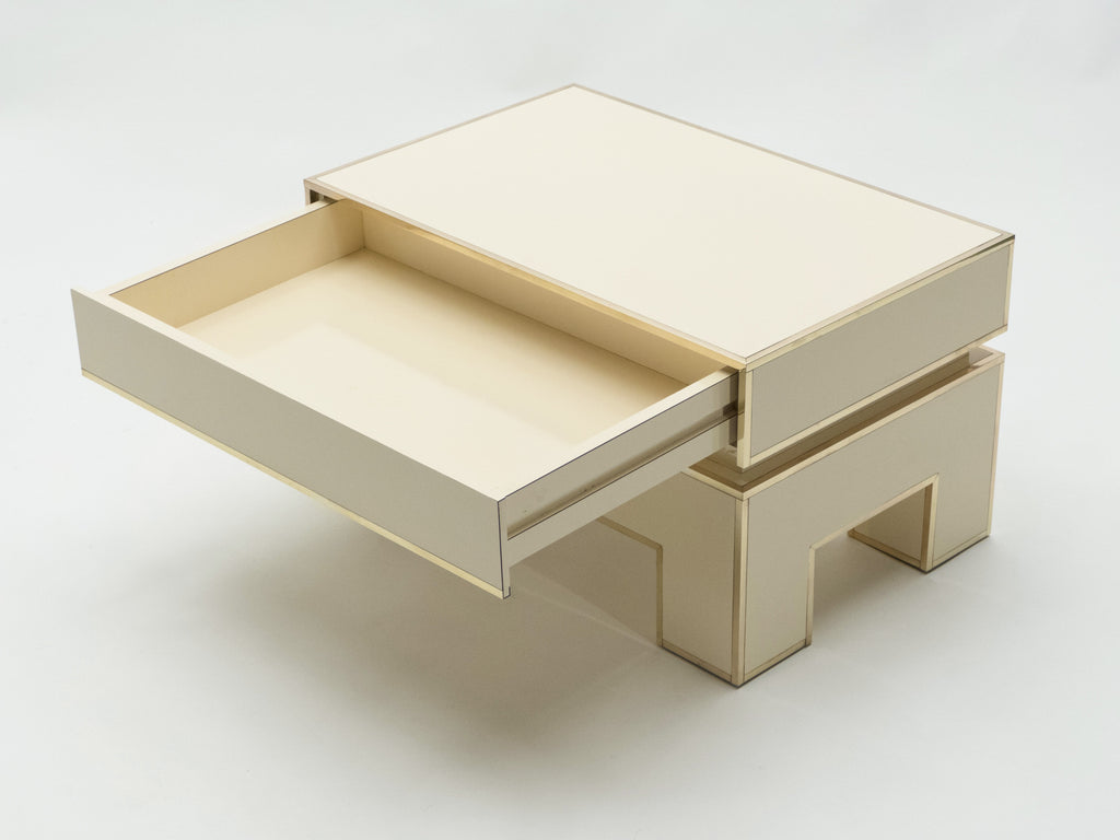 Pair of white lacquer brass end tables by Alain Delon for Maison Jansen 1975