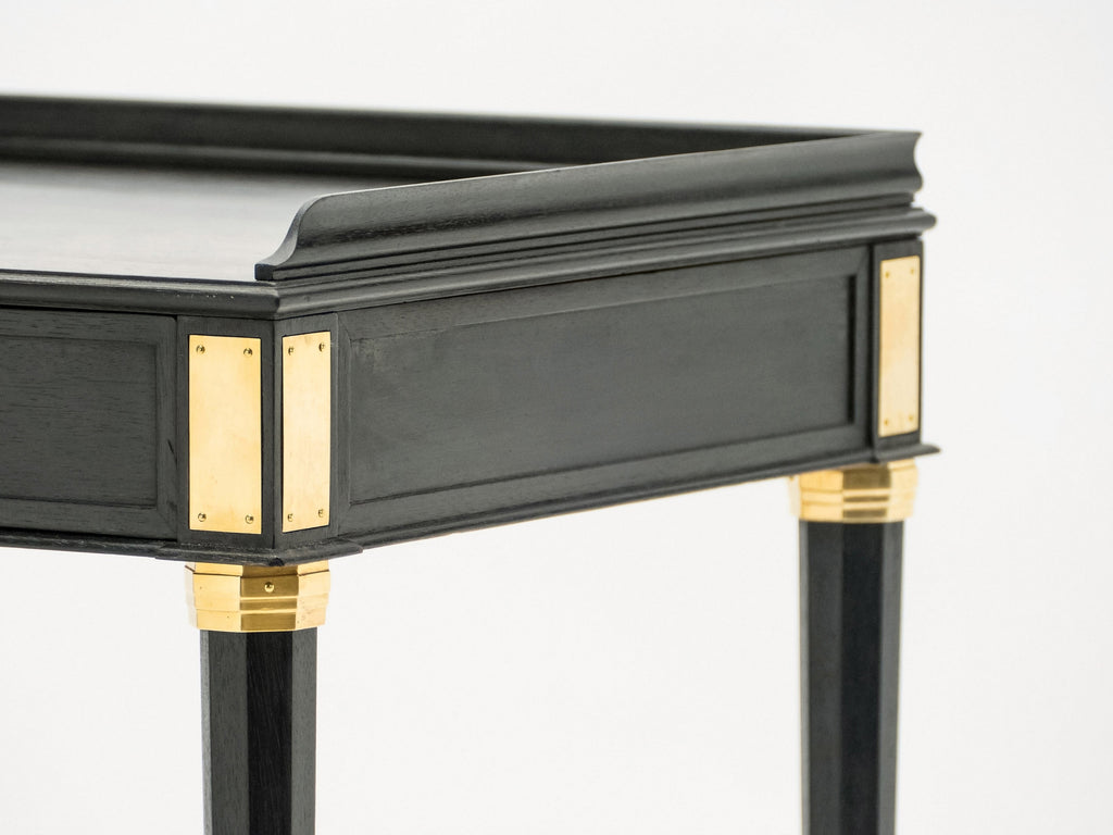 Rare Pair of stamped Maison Jansen black wood brass end tables 1950s